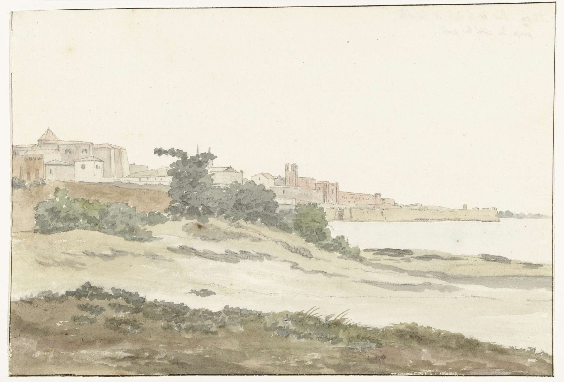 Gezicht op Barletta gelegen aan de kust by Louis Ducros