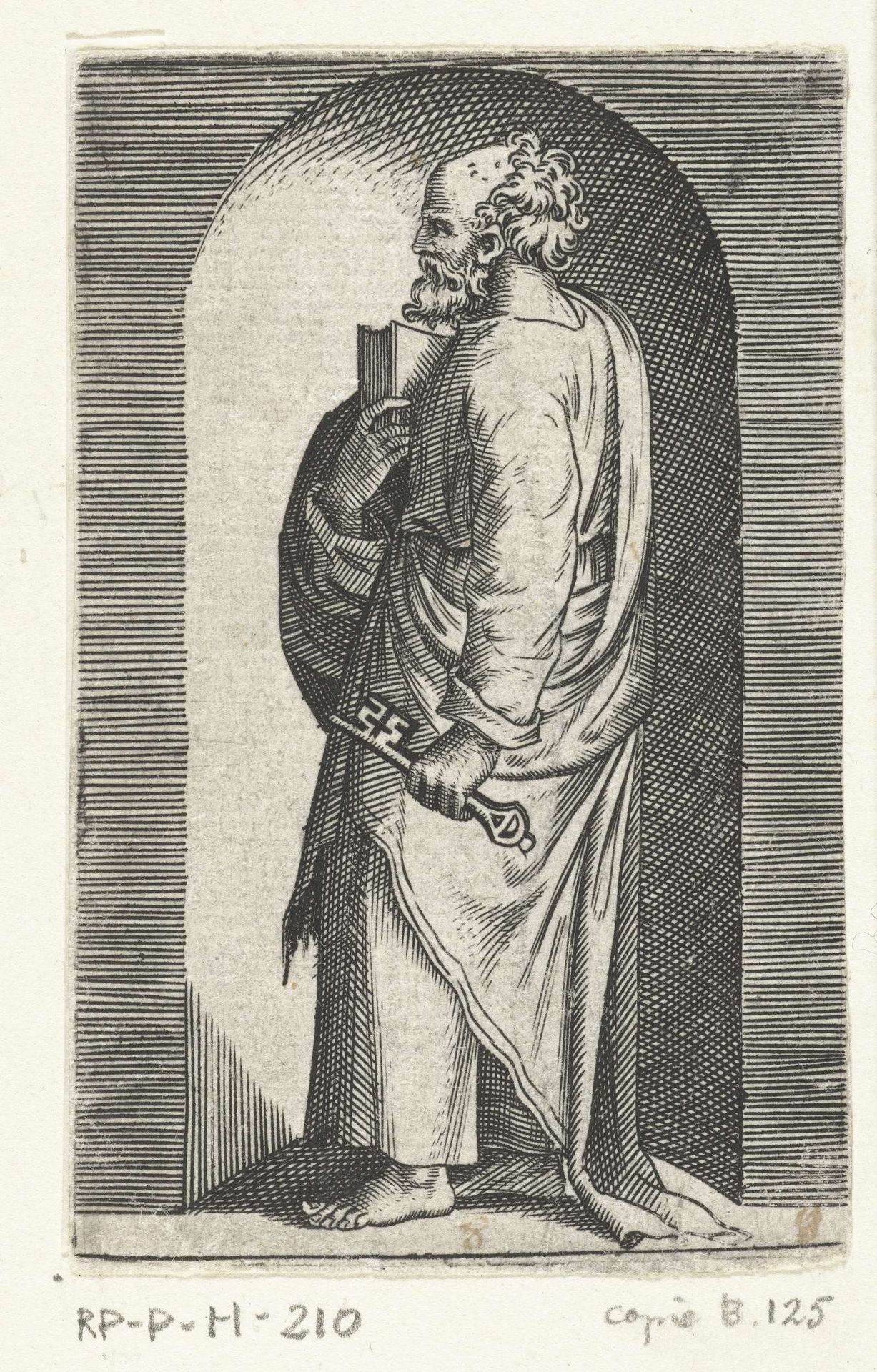 Apostel Petrus met sleutel staand in nis by Anonymous