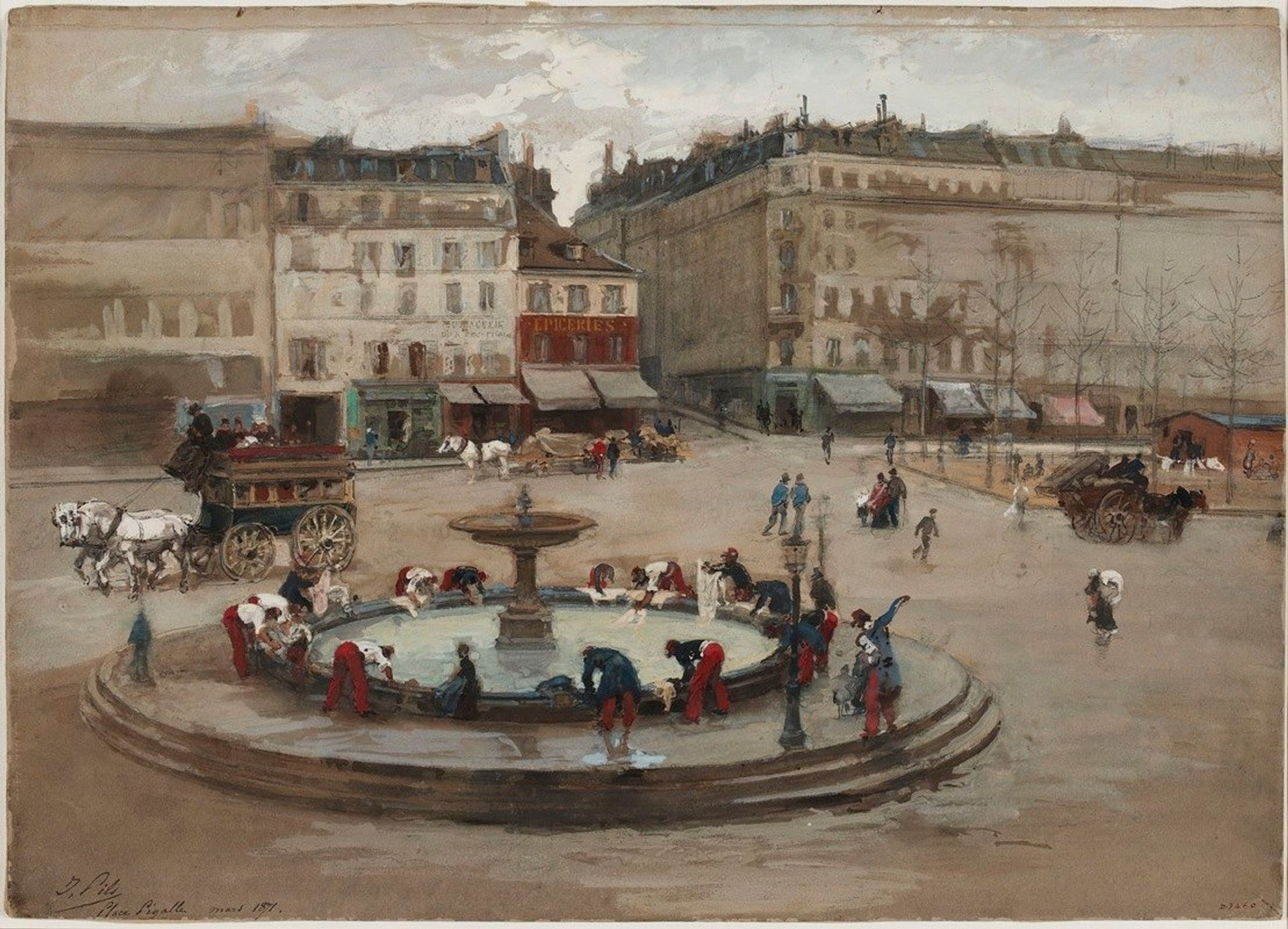 La lessive, place Pigalle, mars 1871. by Isidore Pils