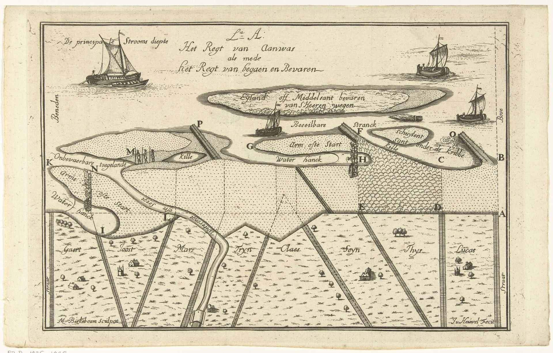 Plattegrond van eilanden voor de kust by Martinus Berkenboom