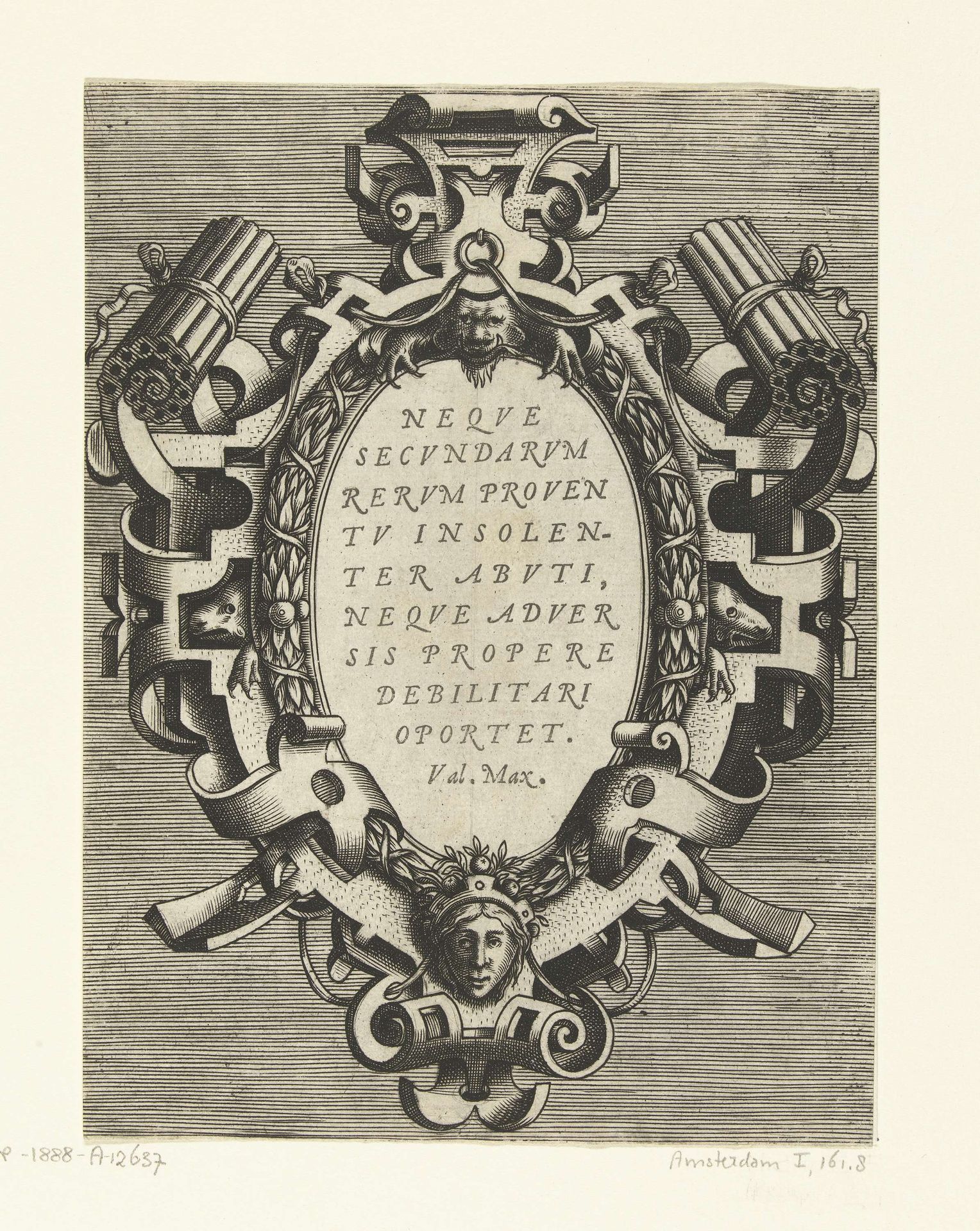 Ovale cartouche met een citaat van Valerius Maximus by Frans Huys