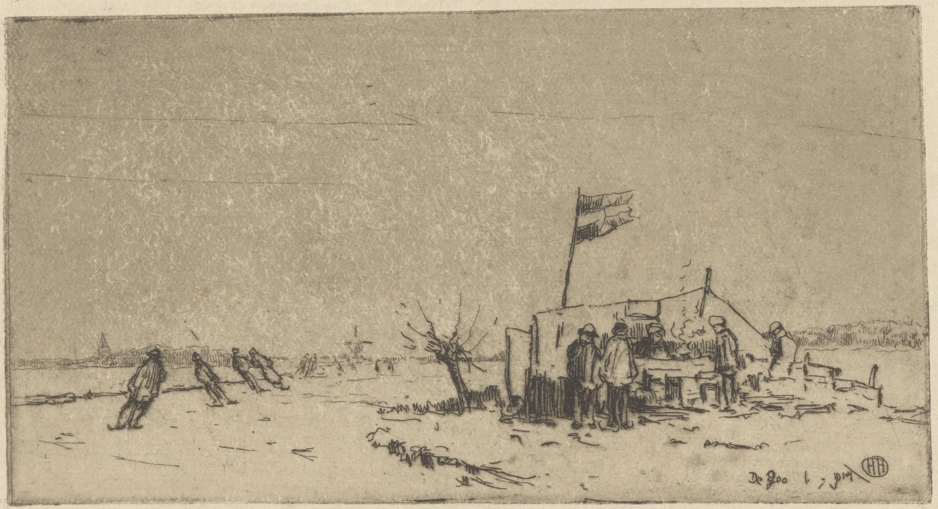 Winterlandschap met schaatsers by Herman Heuff