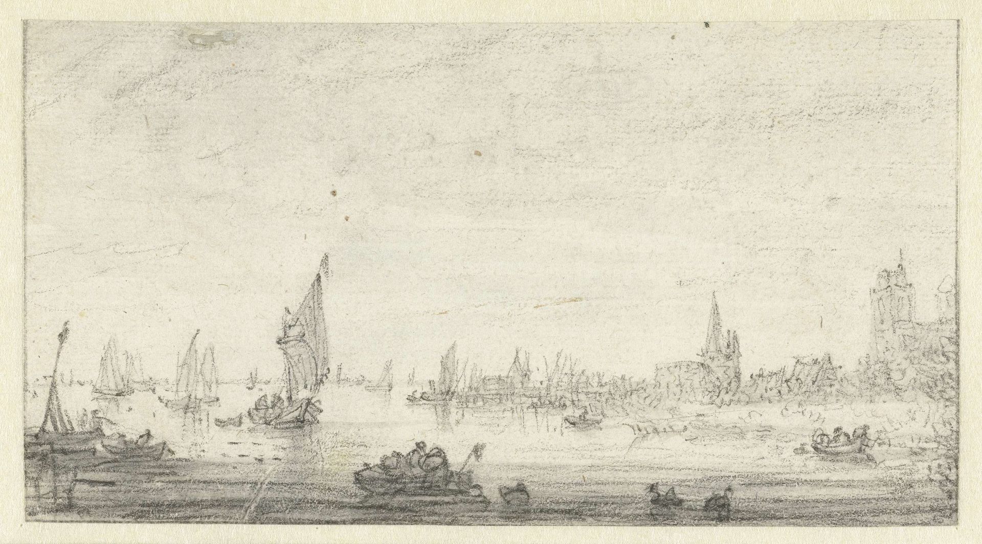 Gezicht over het water op Dordrecht by Jan van Goyen