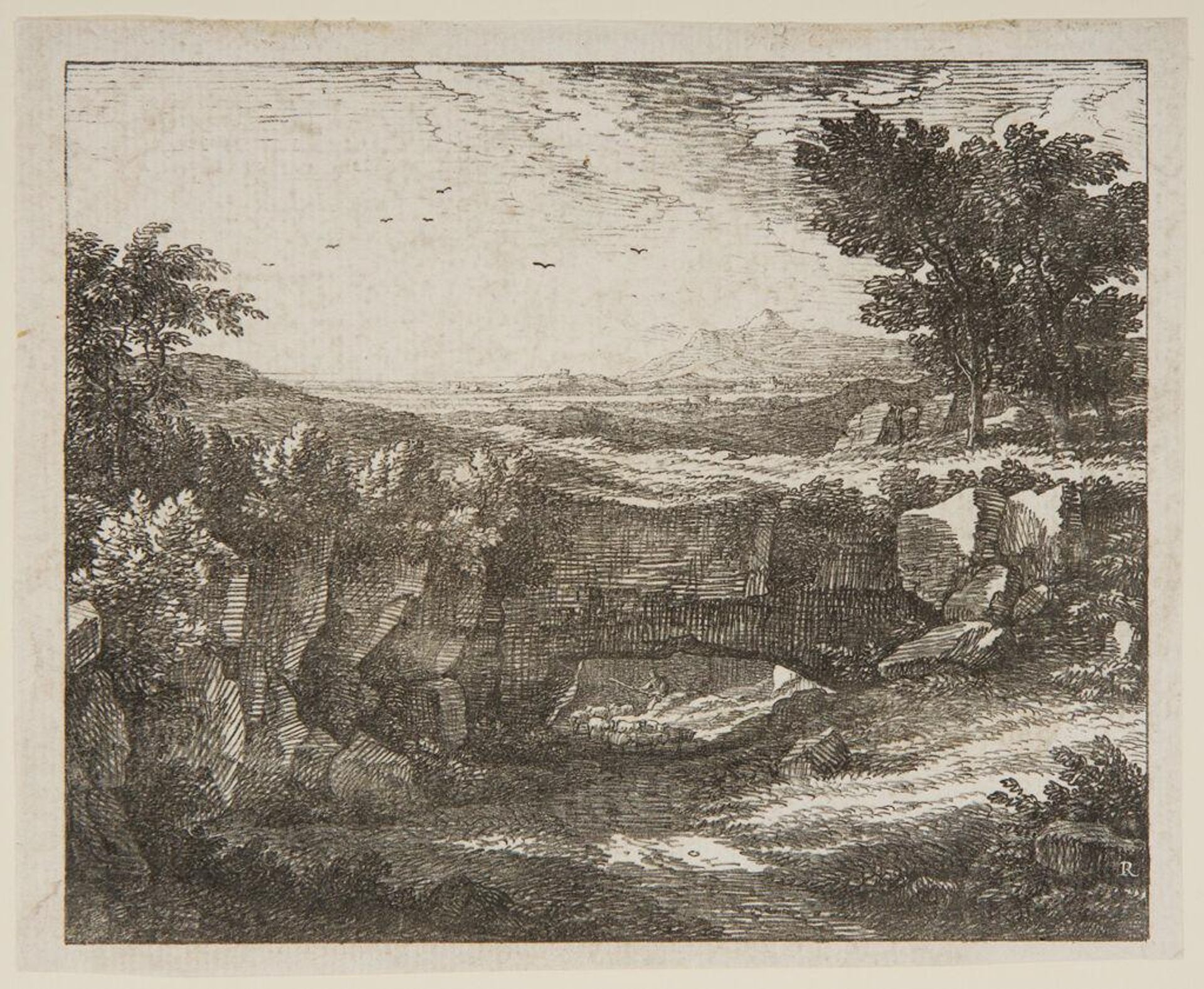 Italian Landscape with a Shepherd Driving His Flock Beneath a Natural Arch by Johann Christian Reinhart