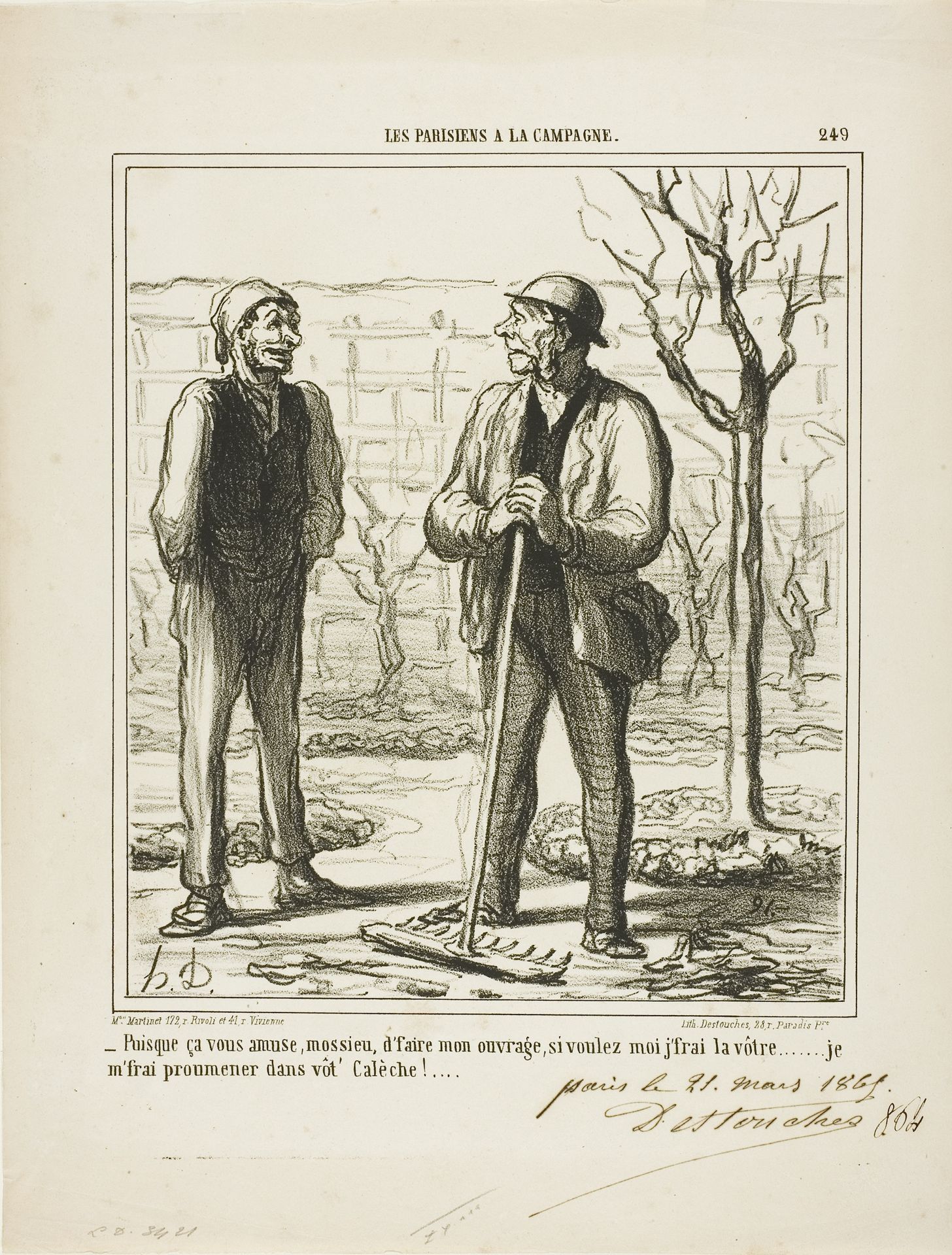 “- You seems to enjoy doing my work. In exchange I could offer doing your job: I will go for a ride in your coach!,” plate 249 from Les Parisiens A La Campagne by Honoré Daumier
