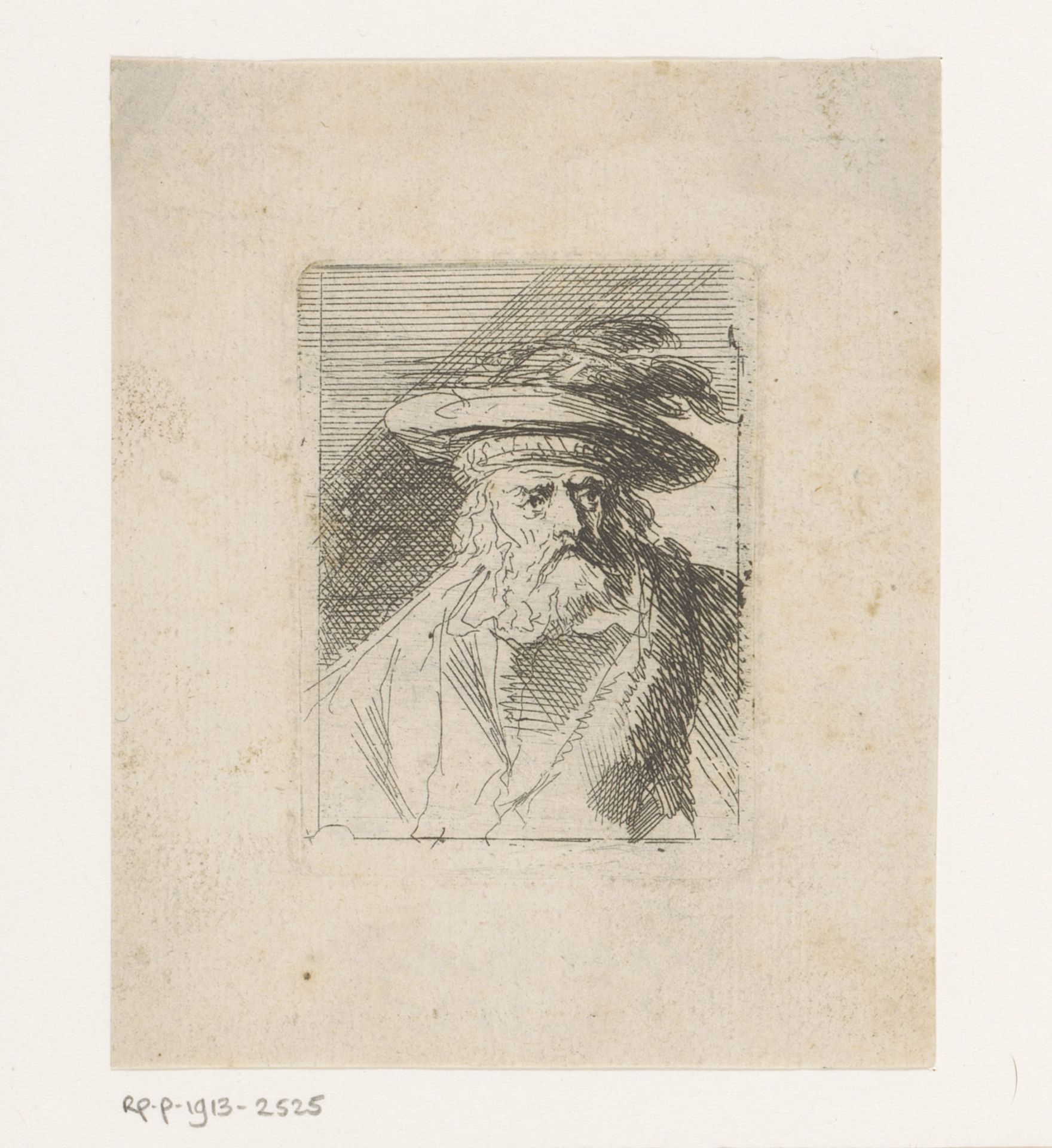 Oude man met tabberd en hoed met veren by Andreas Bernardus de Quertenmont