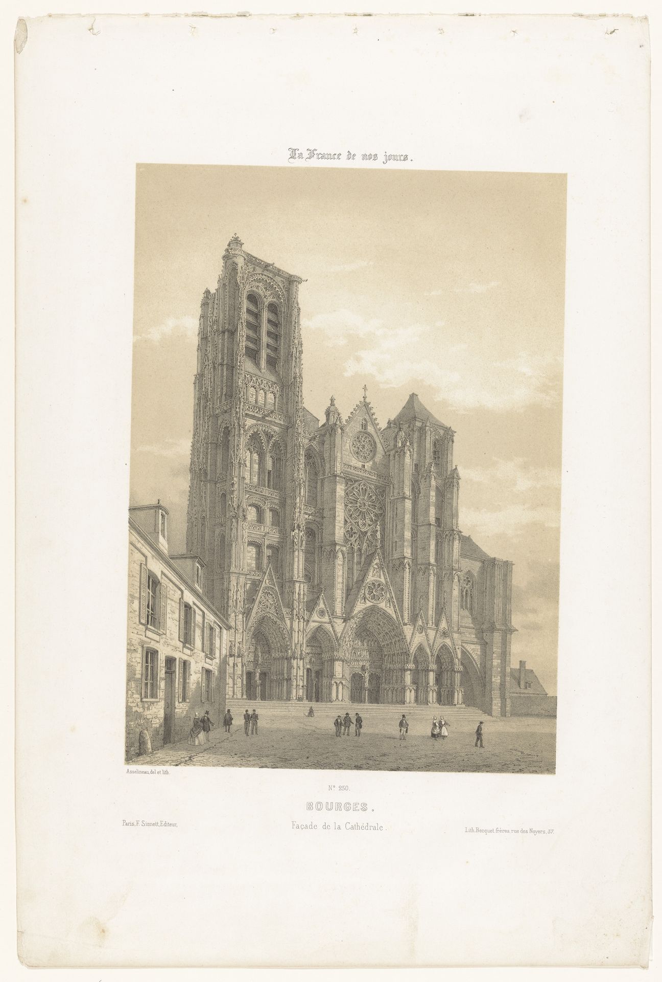 Zicht op de façade van de kathedraal in Bourges by Léon Auguste Asselineau