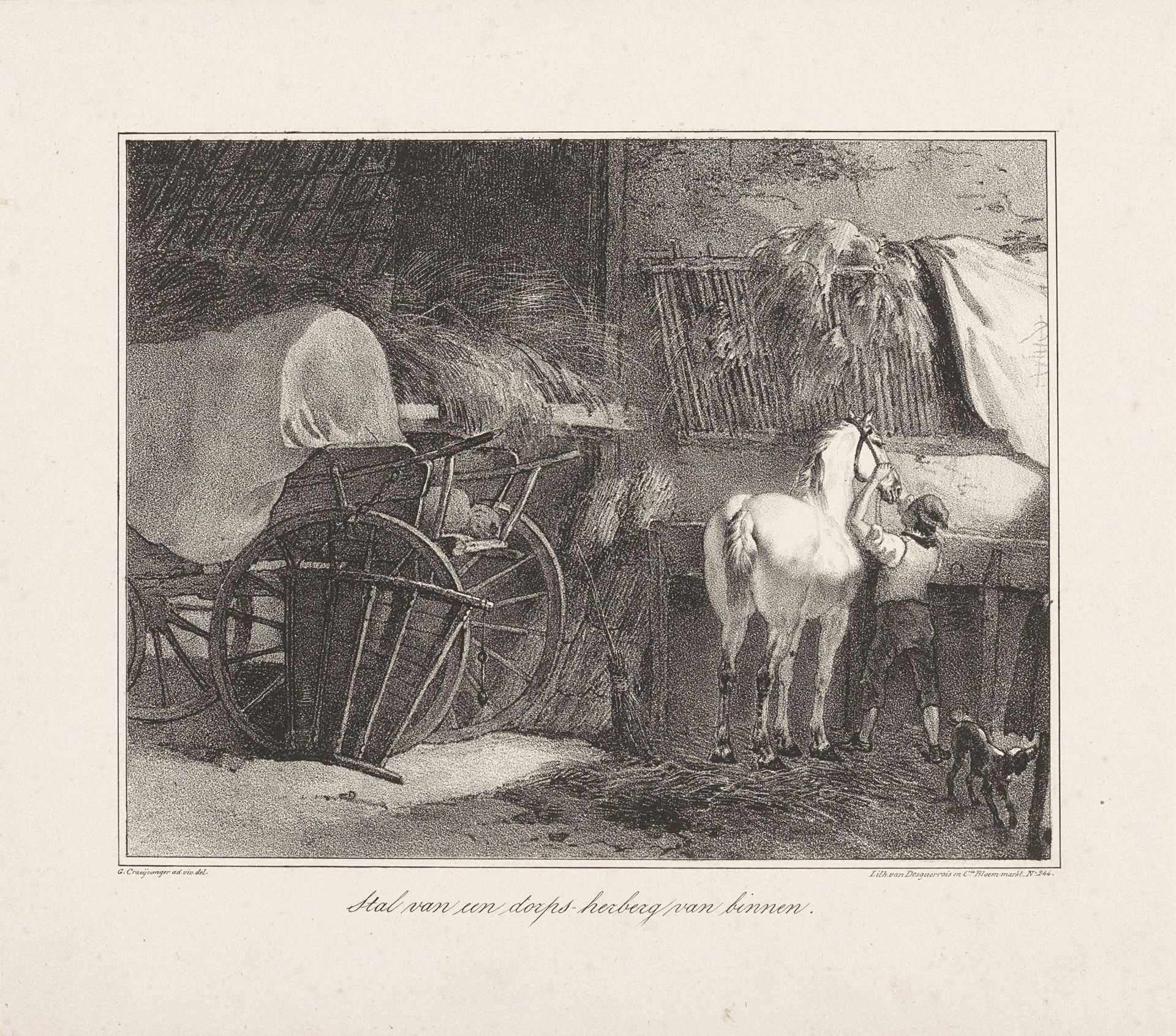 Stal met paard aan de ruif by Gijsbertus Craeyvanger