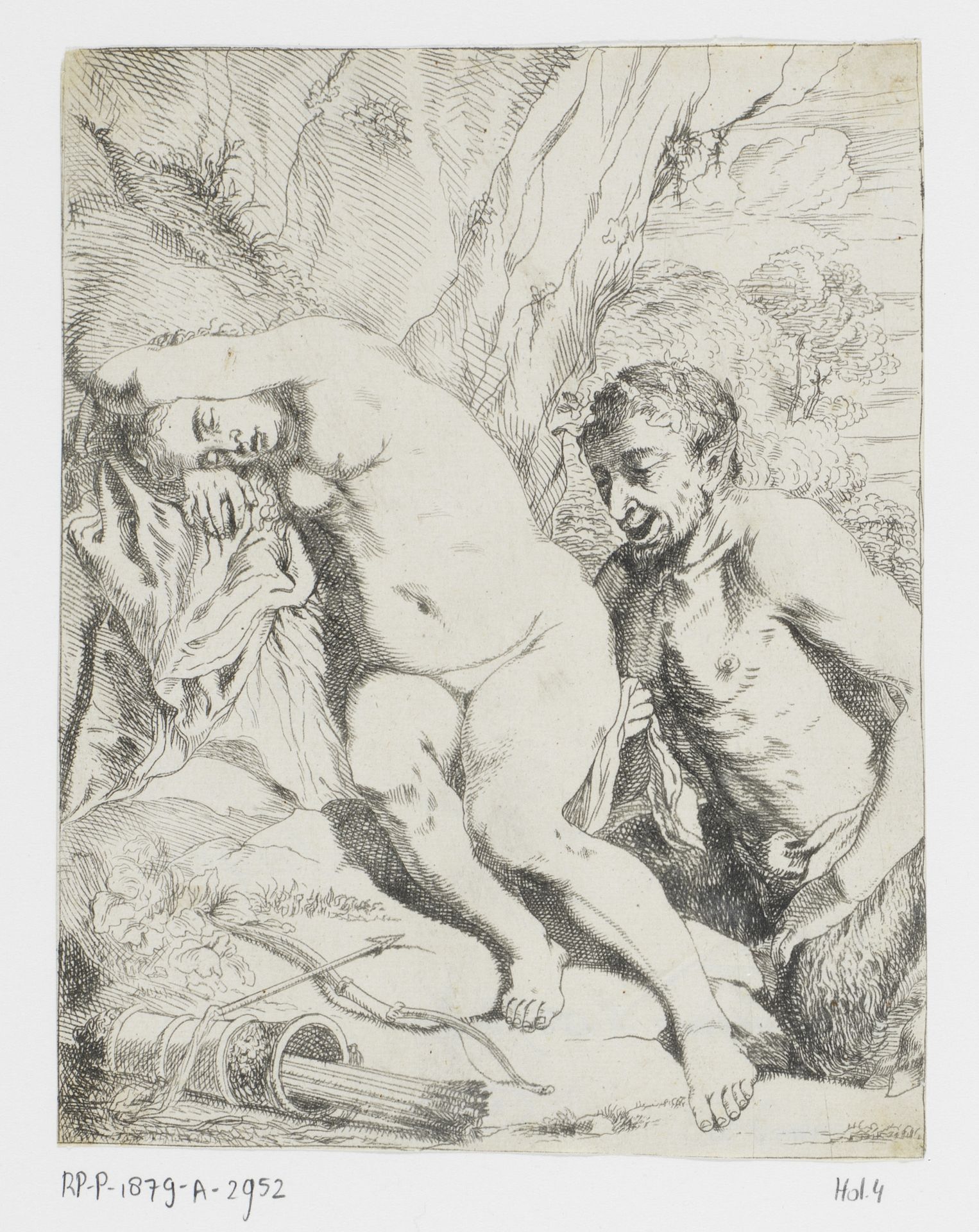 Slapende nimf en sater by Johannes van Seegen