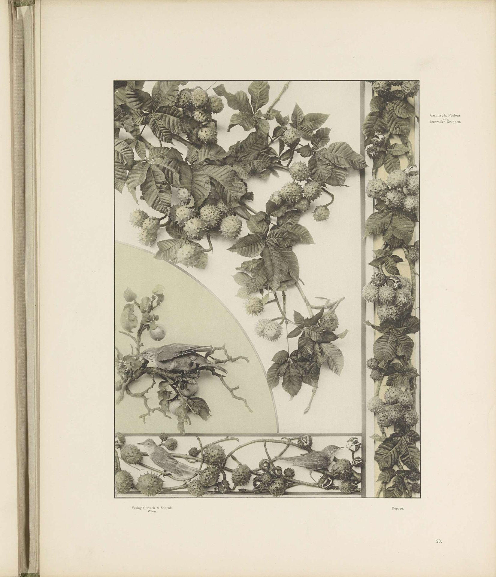 Decoratieve groepen van kastanjetakken en vogels by Anonymous