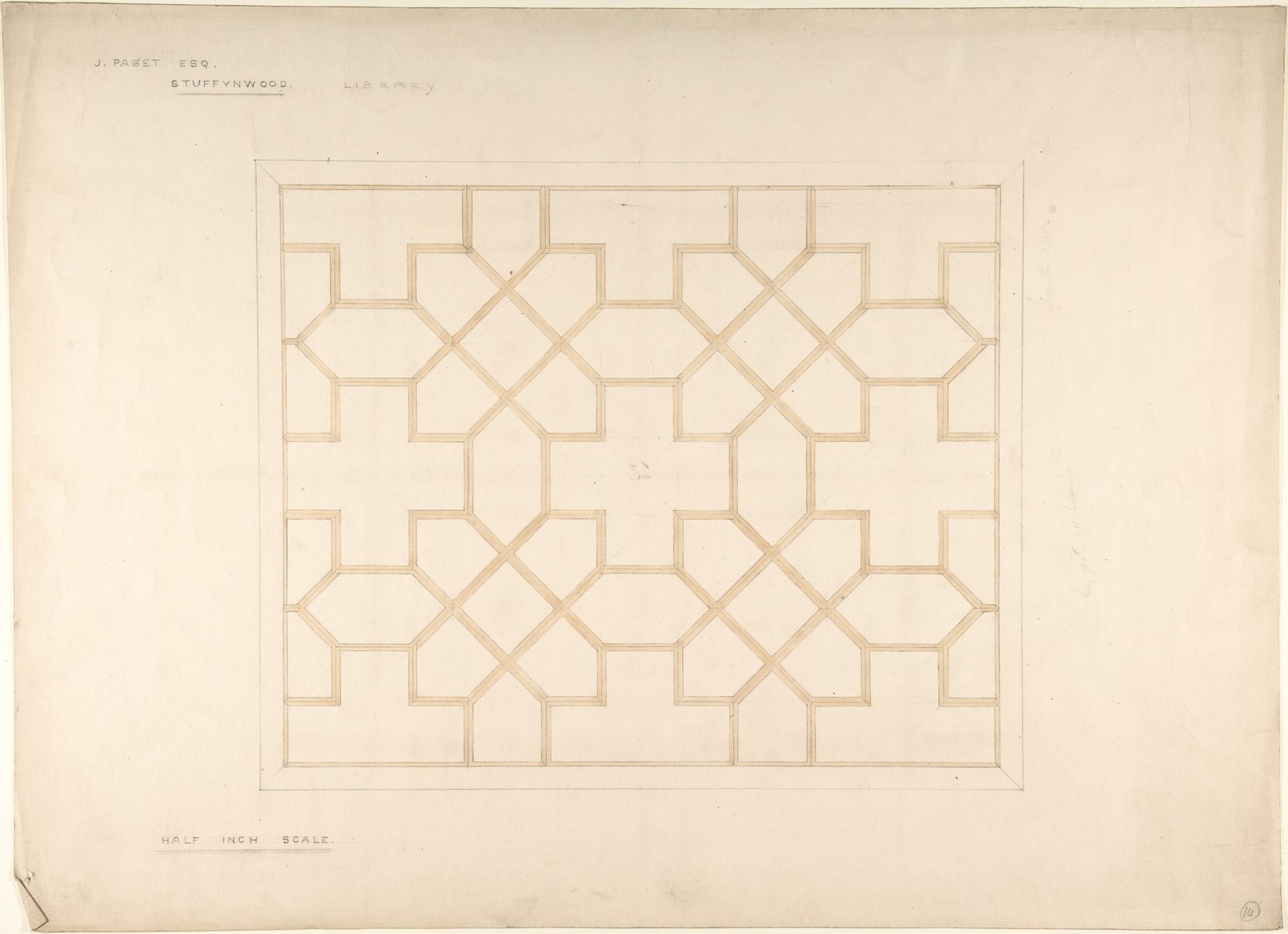 Ceiling design for the Library, Stuffynwood Hall, Derbyshire by John Gregory Crace