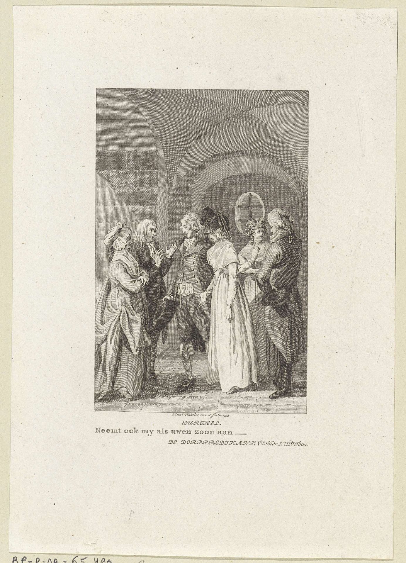 Twee mannen en twee vrouwen in gesprek by Reinier Vinkeles