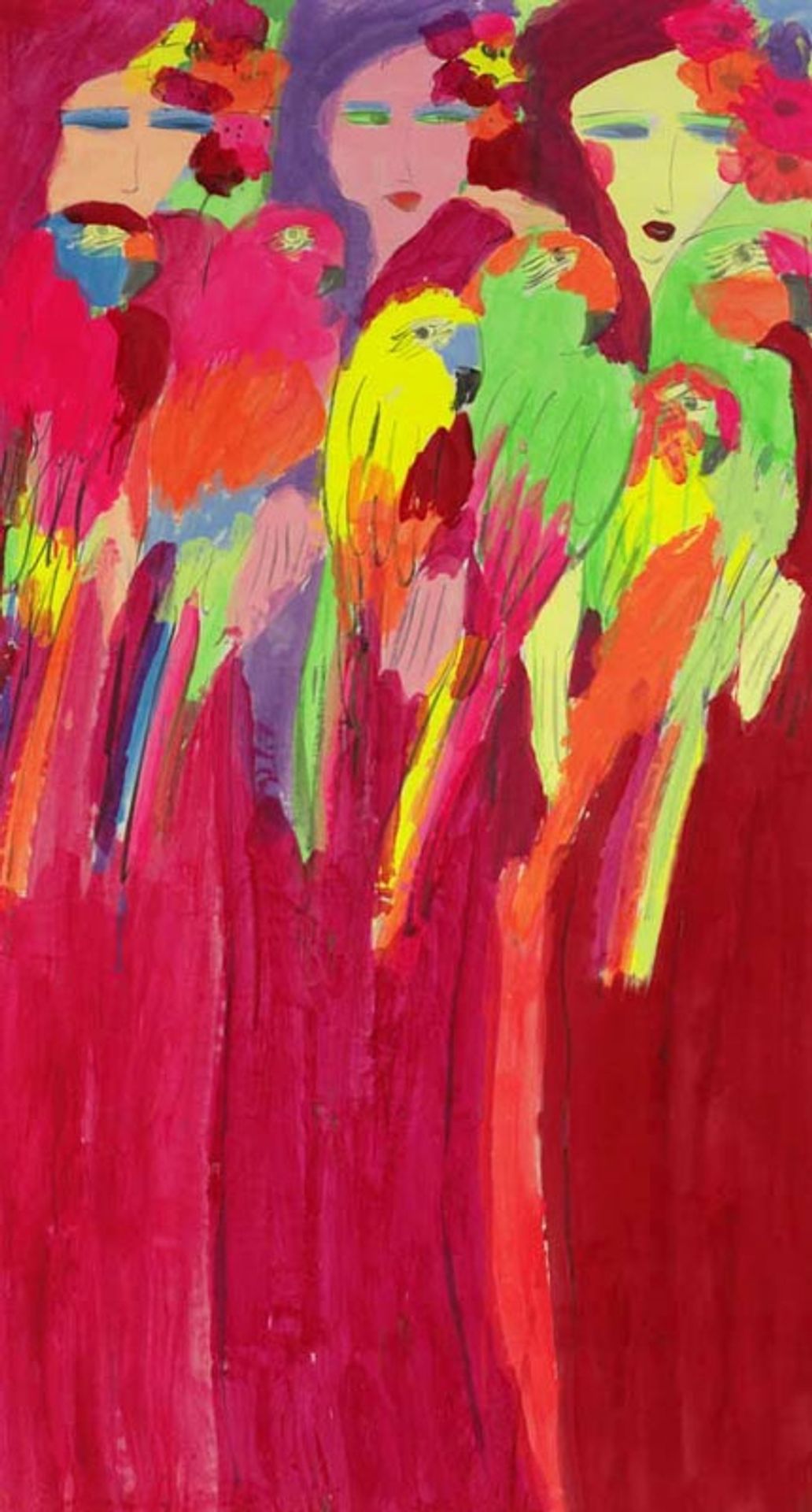 Three Ladies and Parrots by Walasse Ting