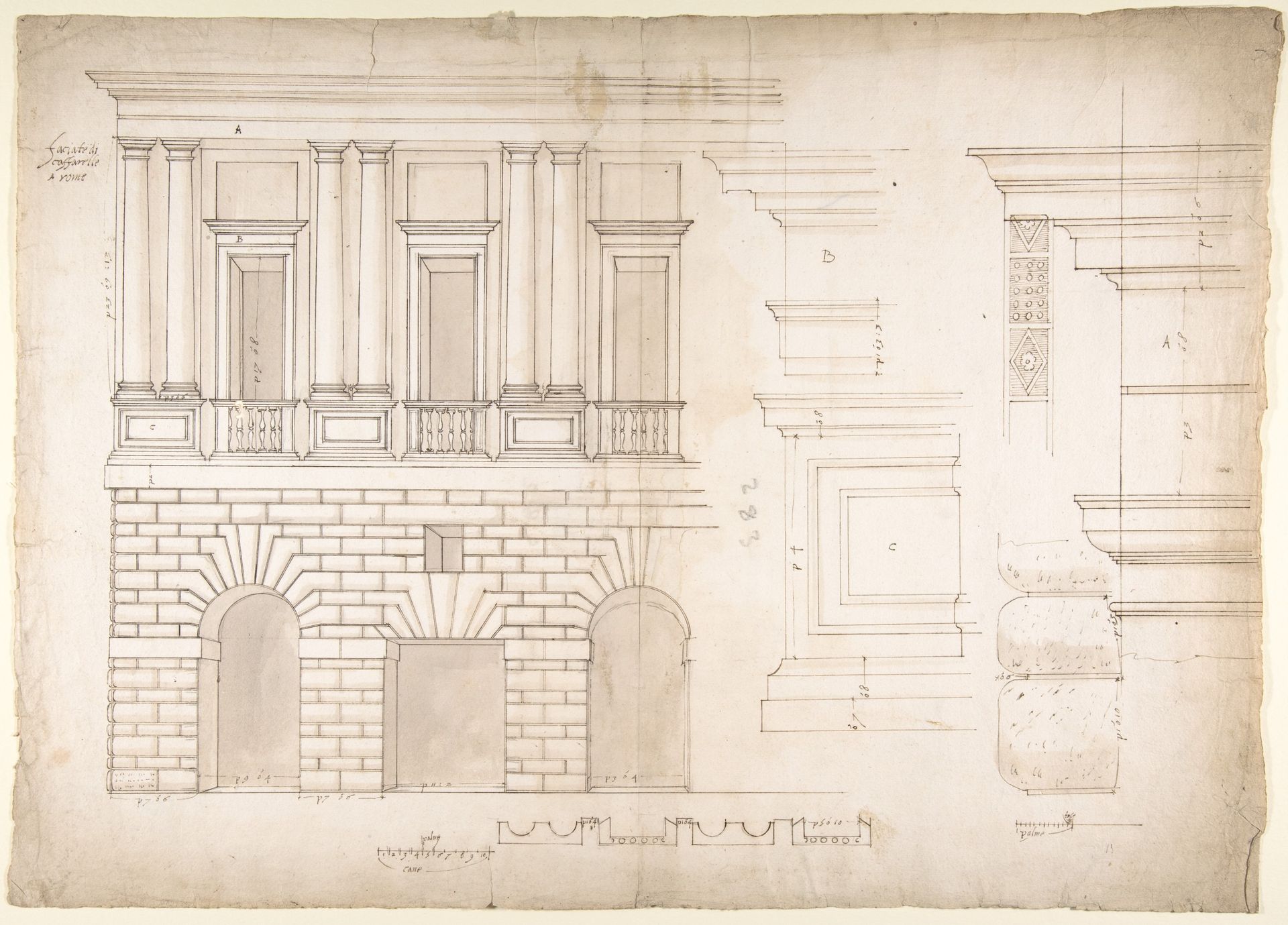 Palazzo Caffarrelli-Vidoni, elevation; details (recto) blank (verso) by Anonymous