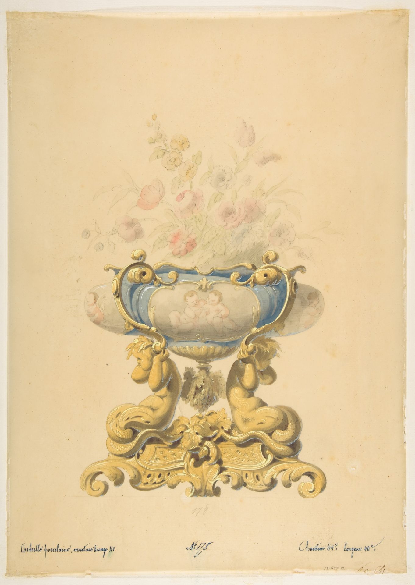 Design for a Porcelain Flower Bowl with Bronze Mount by Anonymous