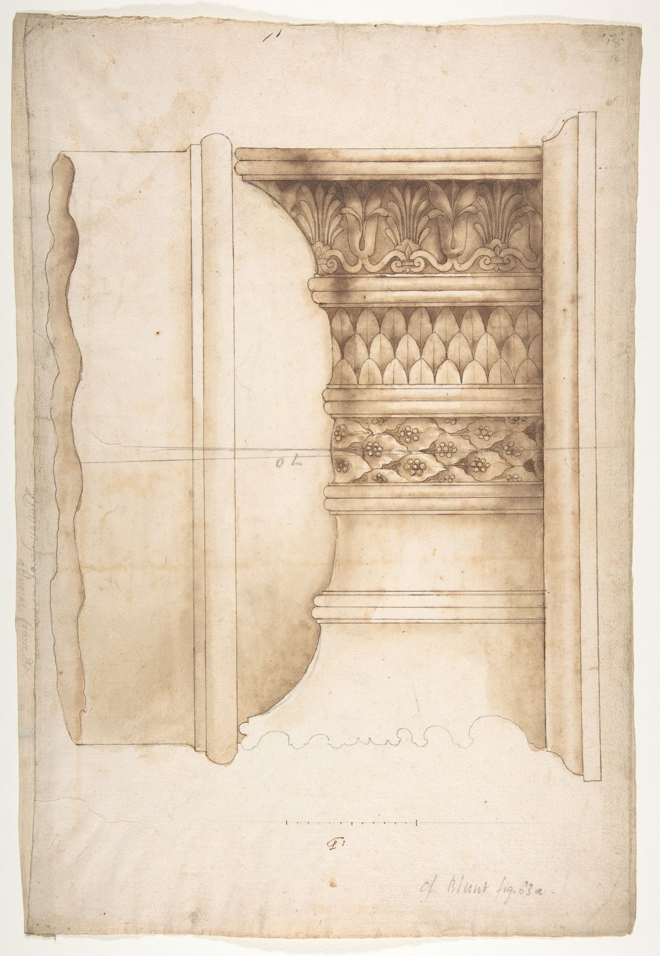 Unidentified, Ionic capital, elevation (recto) blank (verso) by Anonymous