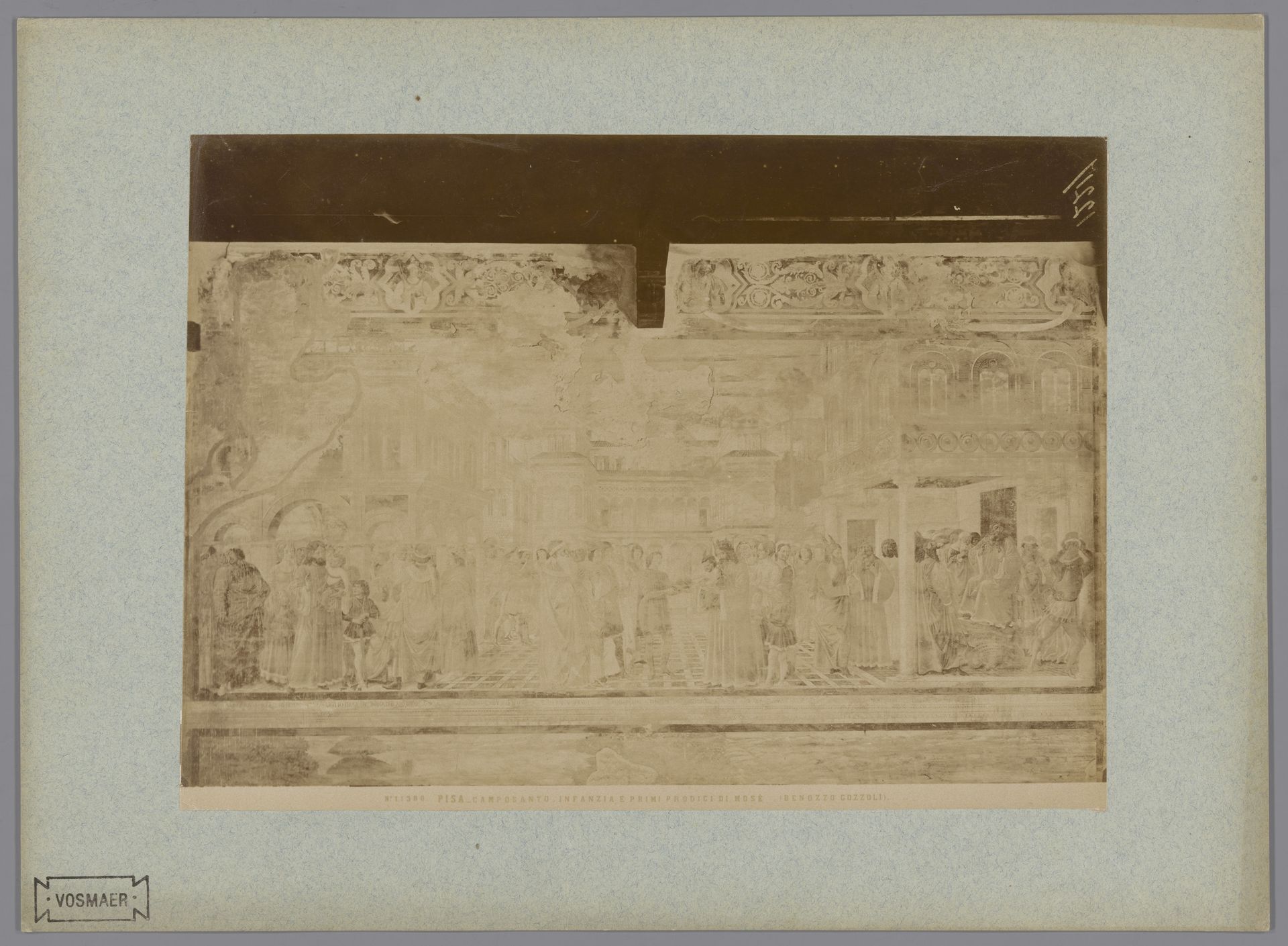 Fotoreproductie van het fresco Jeugd en eerste wonderen van Mozes naar Benozzo Gozzoli in het Camposanto te Pisa, Italië by Fratelli Alinari