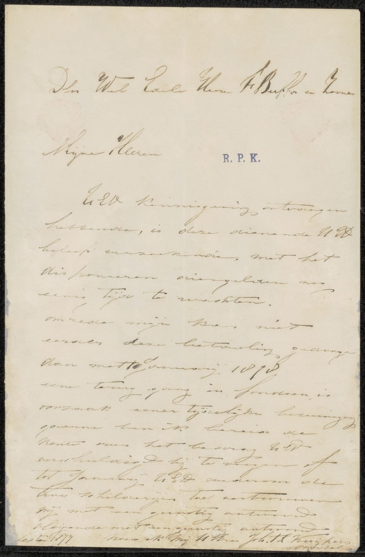 Brief aan Frans Buffa en Zonen by Joh. Th. Kuijpers