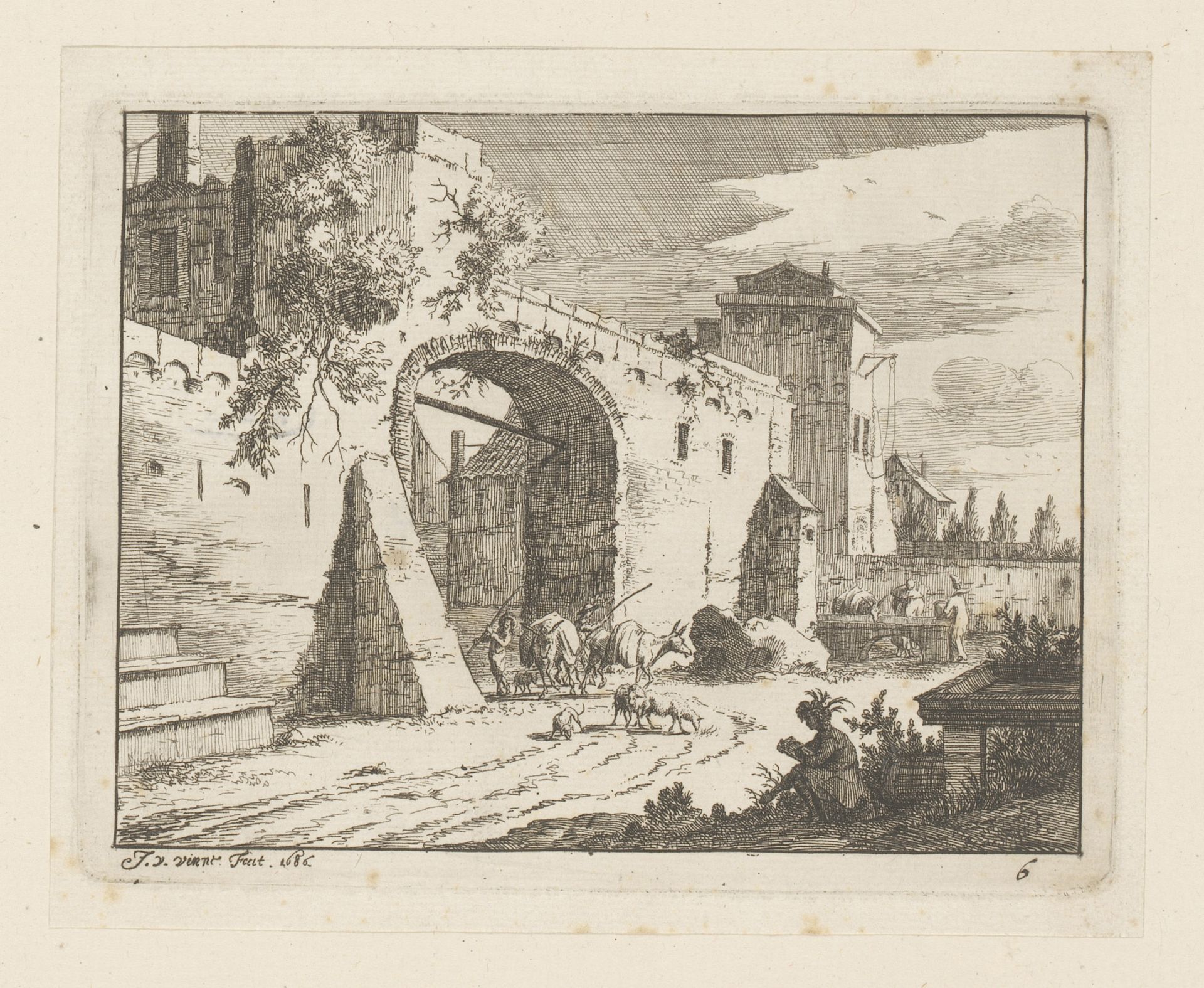 Italiaanse stadspoort by Jan Vincentsz. van der Vinne