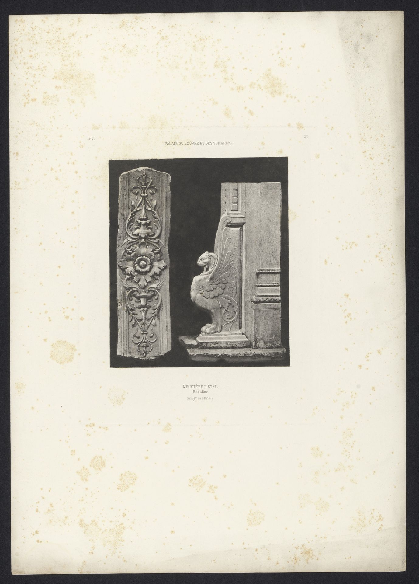 Ornamenten van de trap van het Ministerie van Buitenlandse Zaken in het Palais du Louvre te Parijs by Edouard Baldus