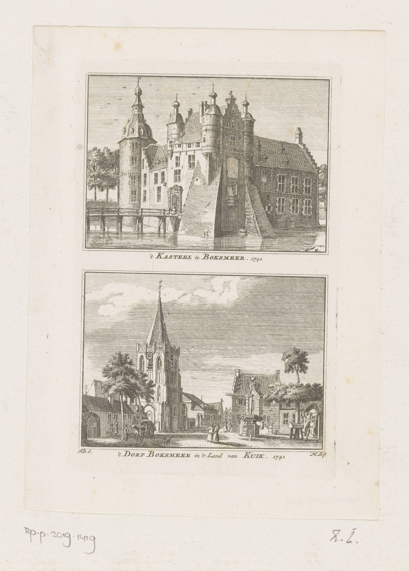 Gezichten op het kasteel van Boxmeer, en het dorp Boxmeer by Hendrik Spilman