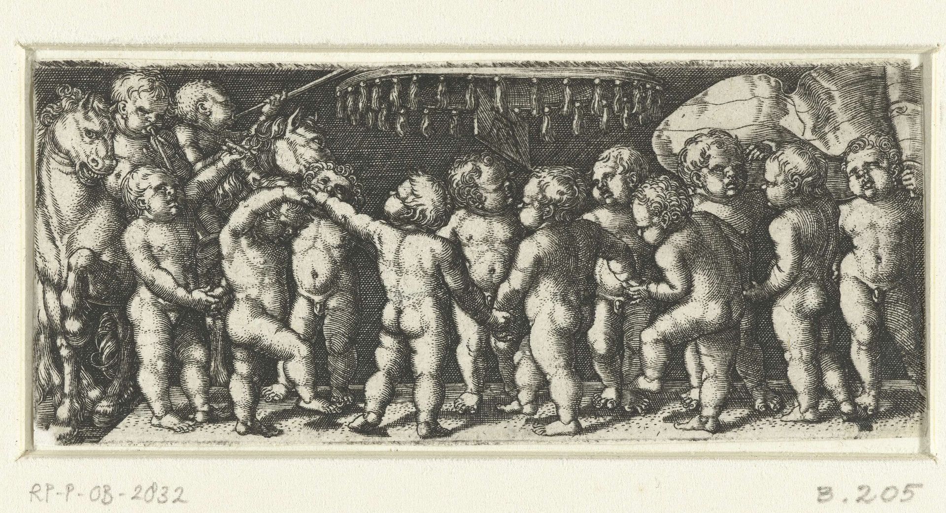 Fries met dansende kinderen onder een baldakijn by Heinrich Aldegrever