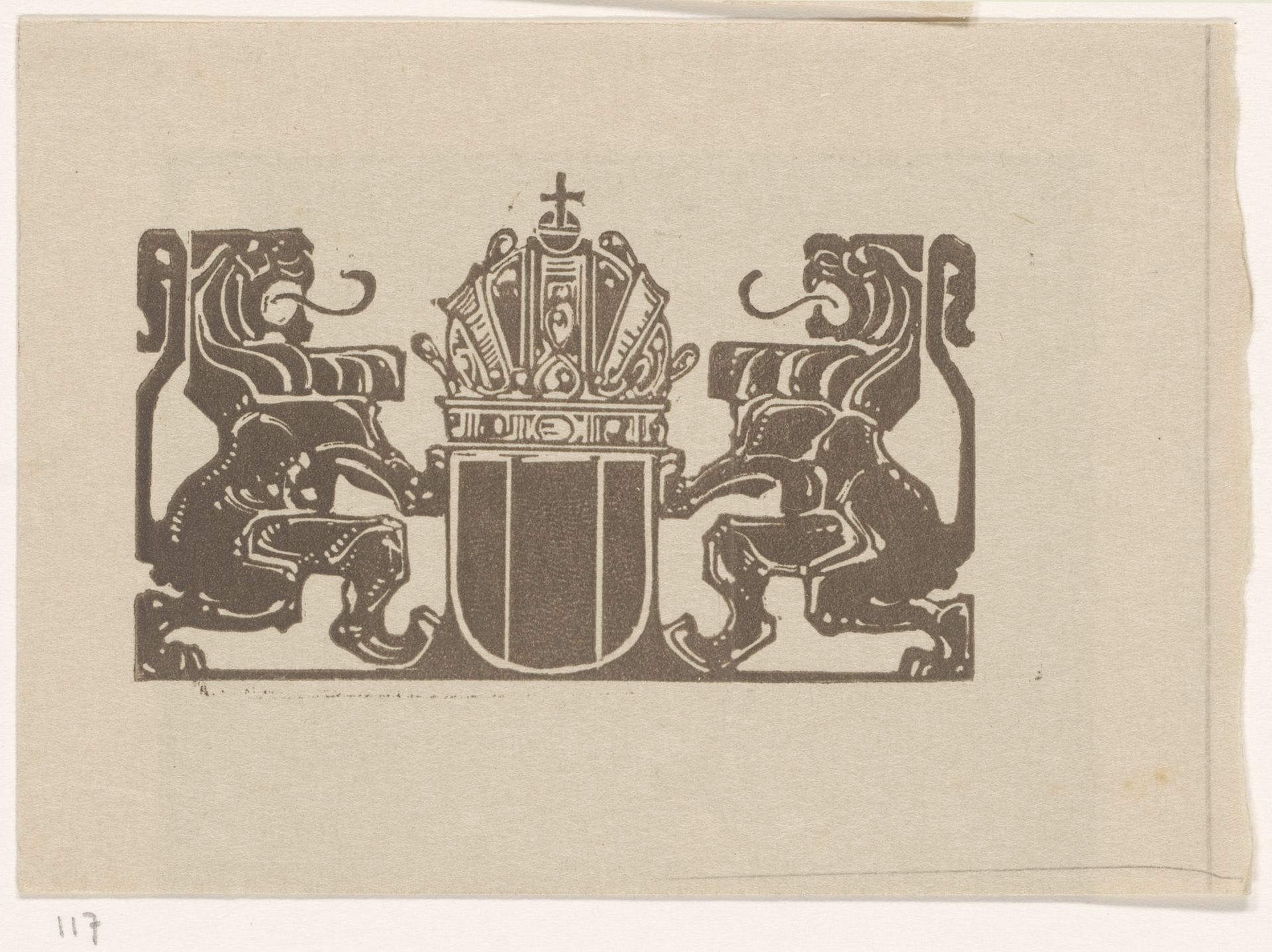 Wapenschild met twee leeuwen by Bernard Willem Wierink