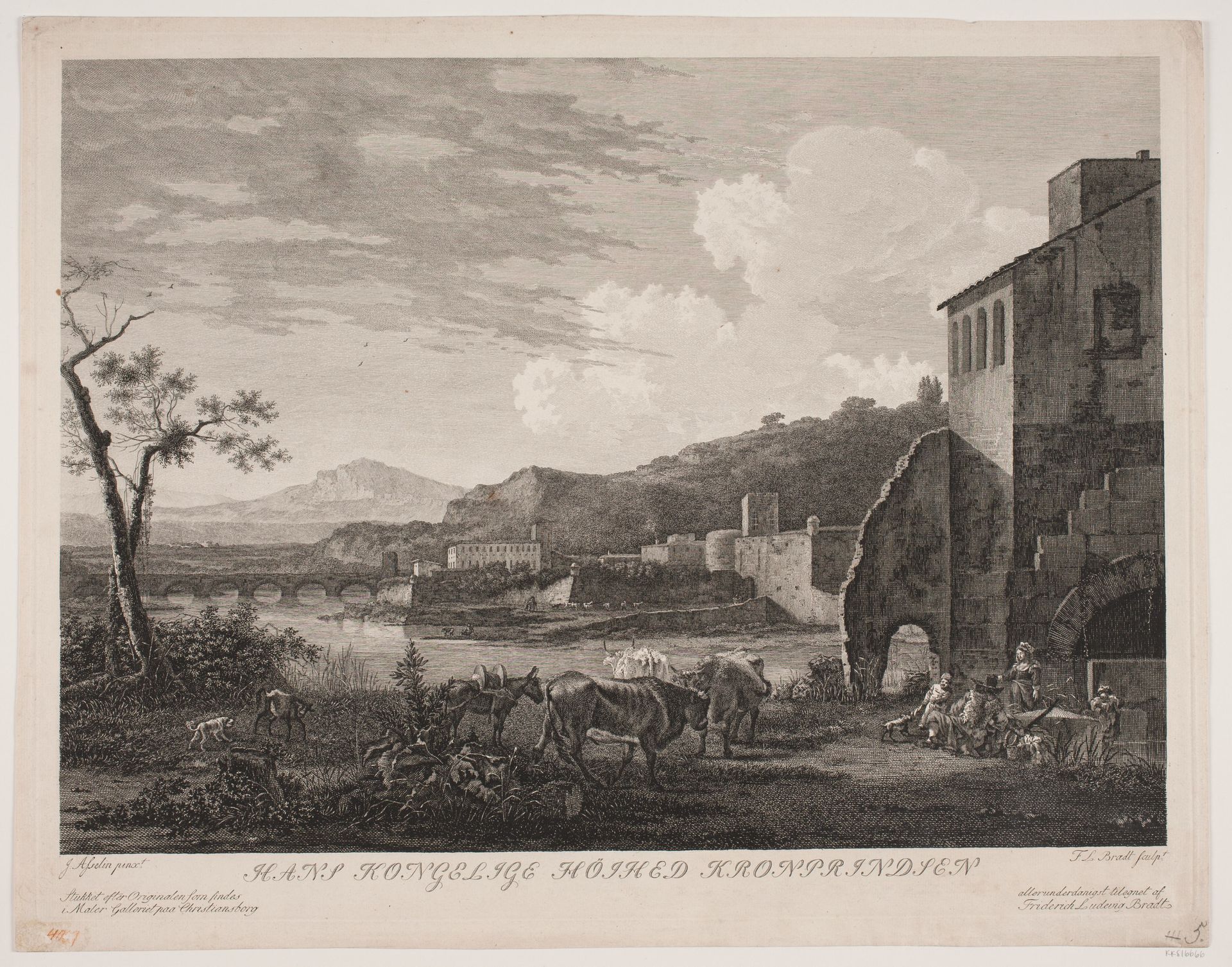 Landskab med hyrder og kvæg by Frederik Ludvig Bradt