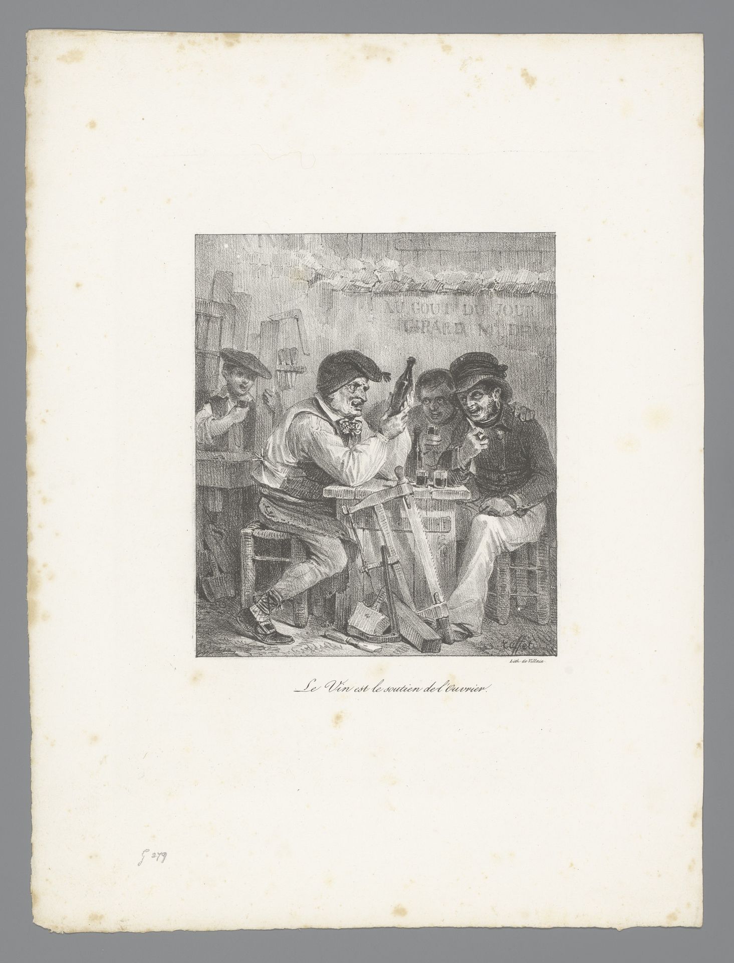 Timmerman met kameraden wijn drinkend by Auguste Raffet