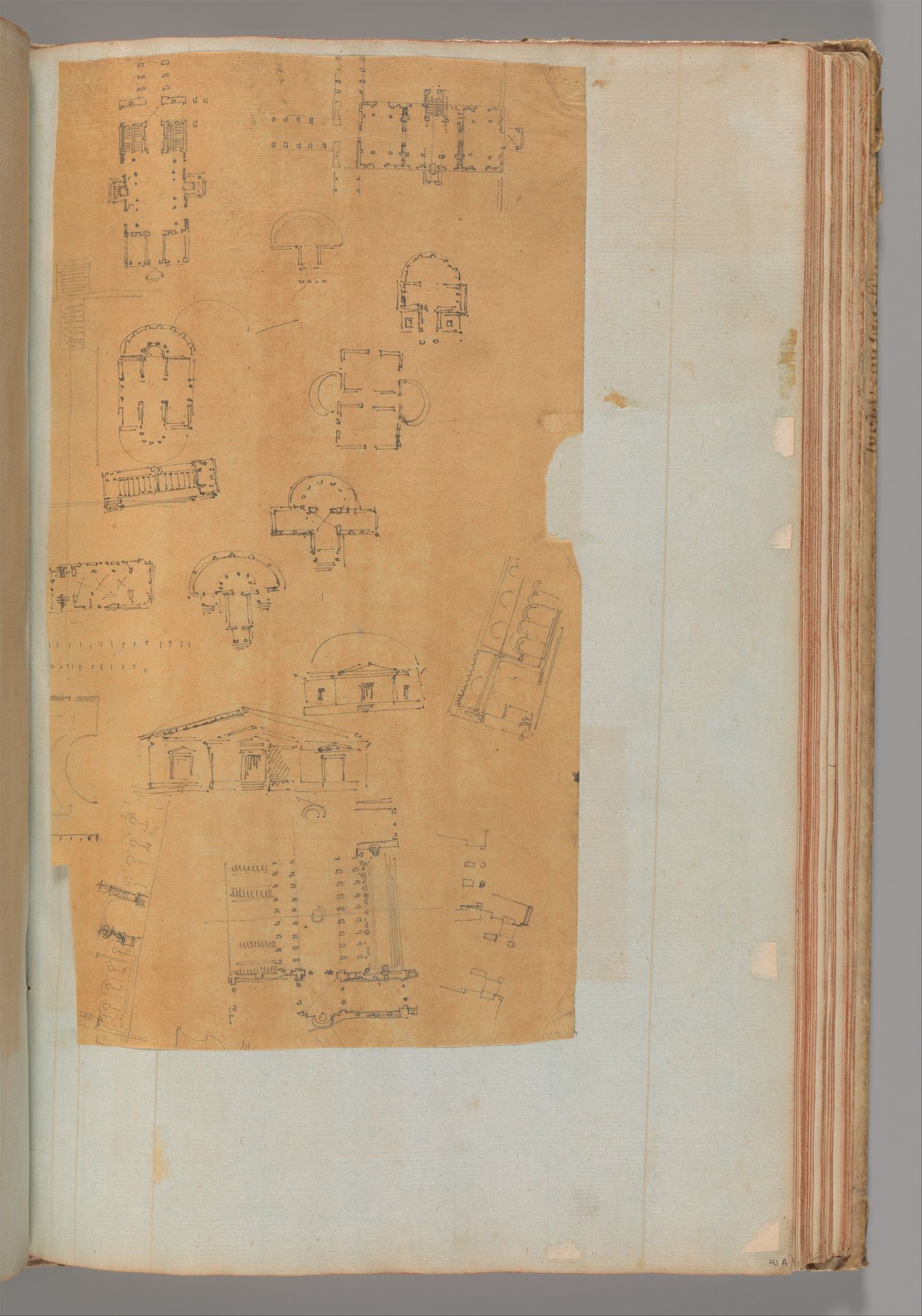 Page from a Scrapbook containing Drawings and Several Prints of Architecture, Interiors, Furniture and Other Objects by Charles Percier