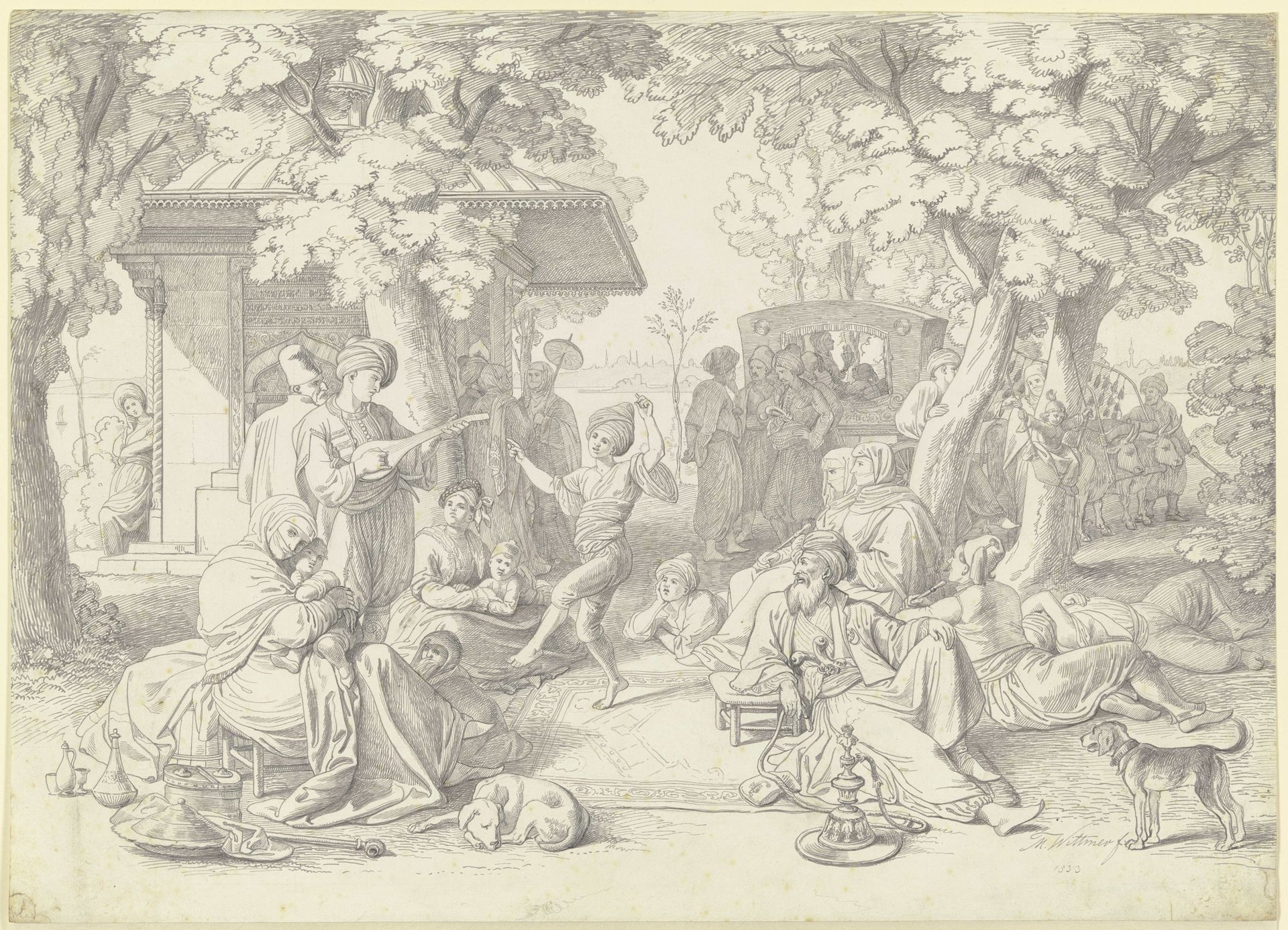 Knabe vor einer Versammlung von Orientalen tanzend by Johann Michael Wittmer