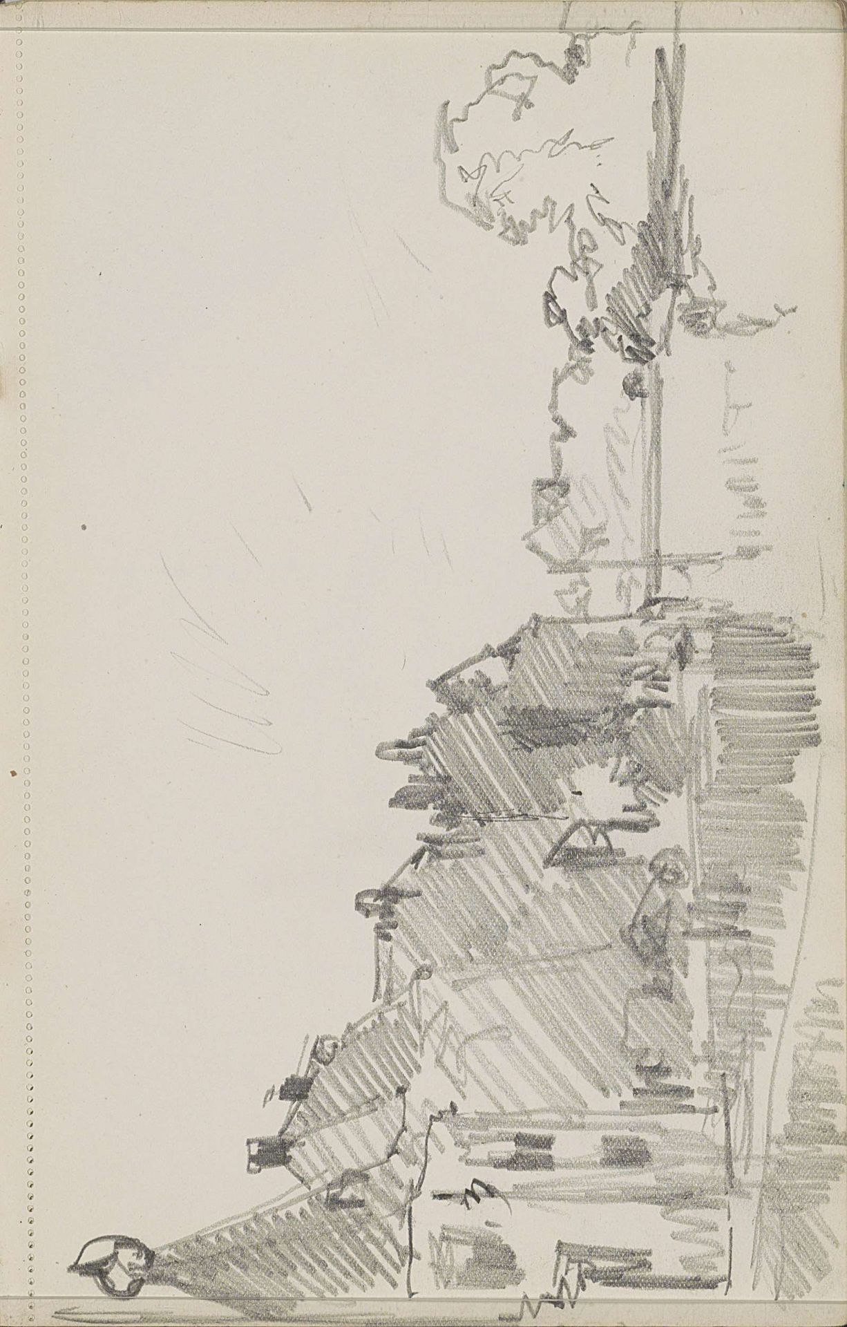 Rij huizen aan het water in een stad by Cornelis Vreedenburgh