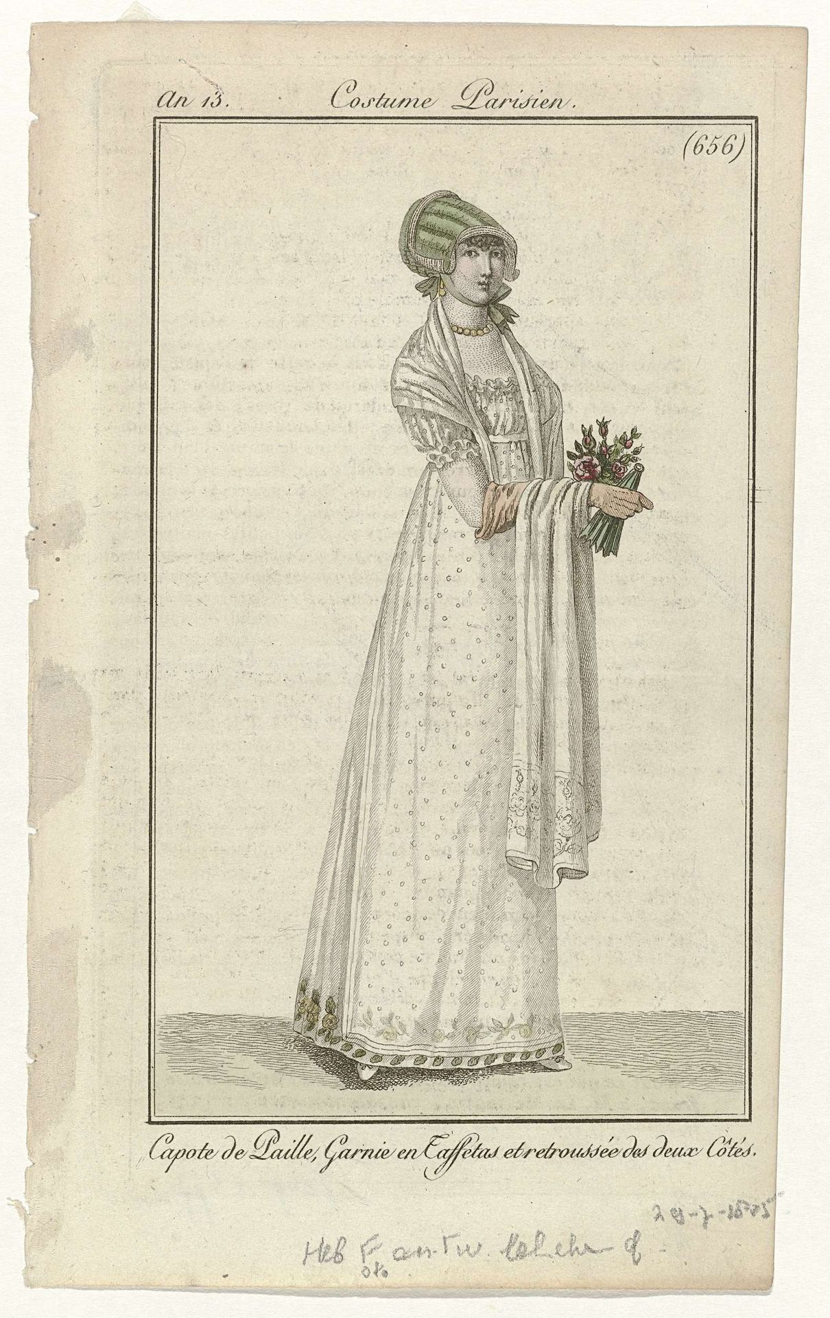 Journal des Dames et des Modes, Costume Parisien, 29 juillet 1805, An 13, (656): Capote de Paill (...) by Horace Vernet