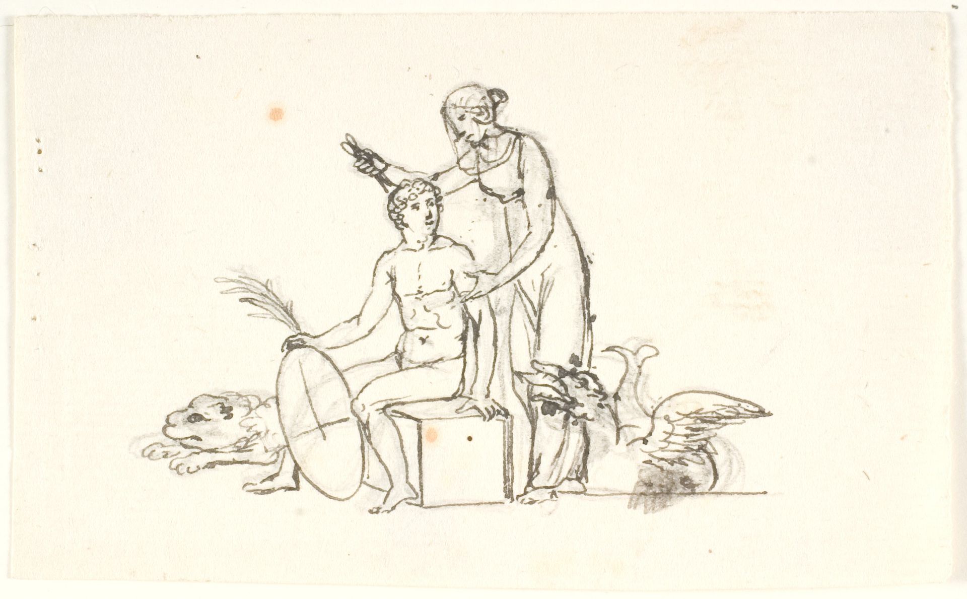 Siddende yngling og stående kvinde med en dolk by Gerhard Ludvig Lahde