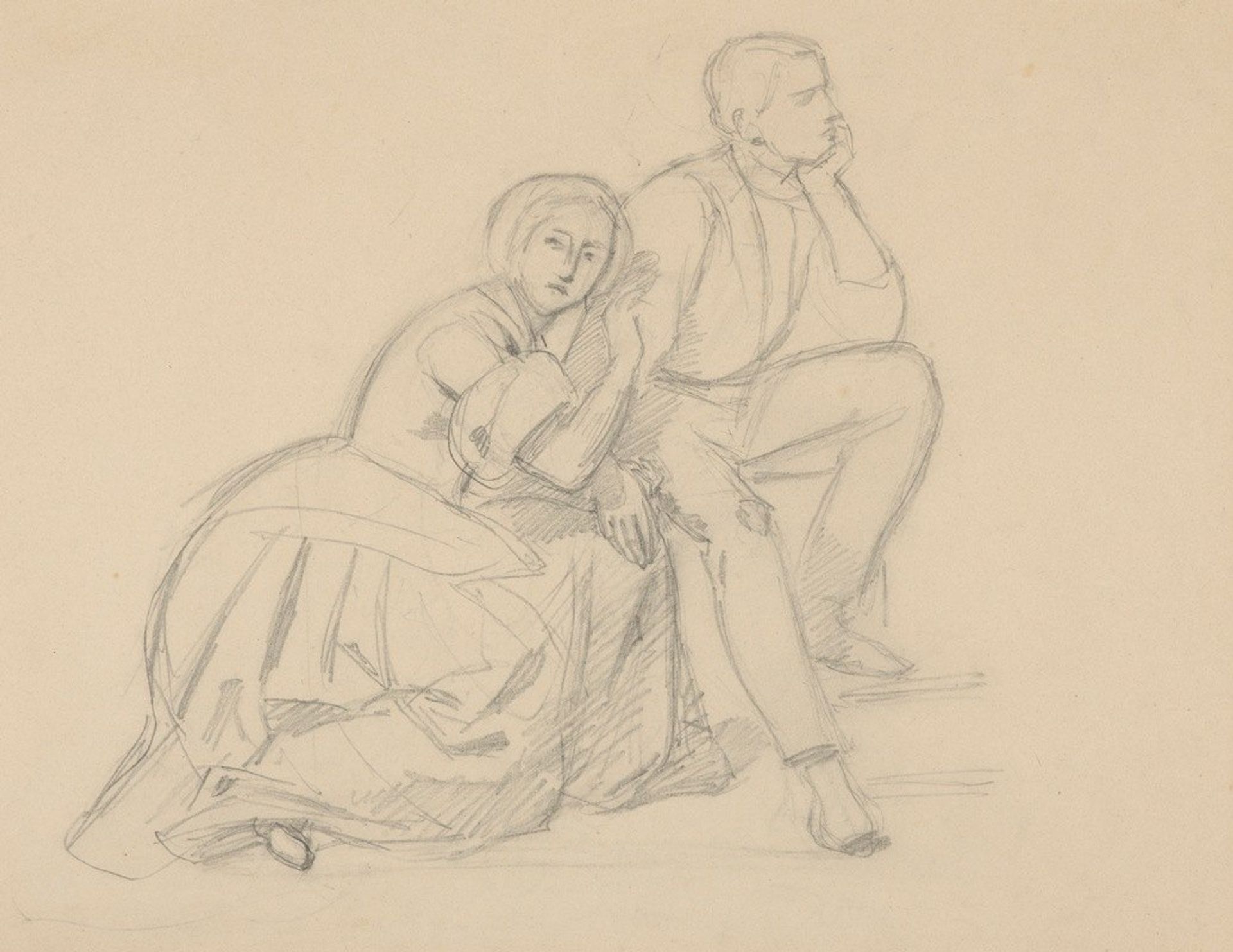 Study of the Prince and a Kneeling Lady for the Painting ‘The Upbringing of Sigismund Augustus’ by Józef Simmler