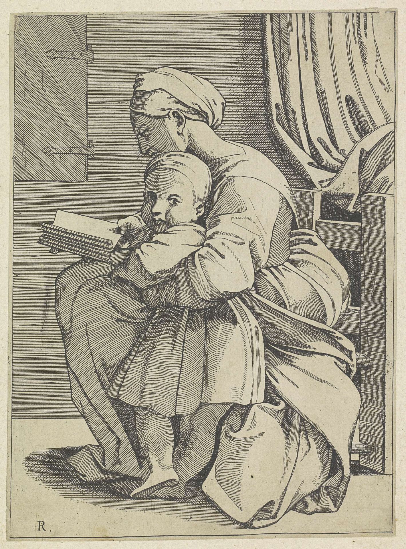 Maria leert het Christuskind lezen by Anonymous