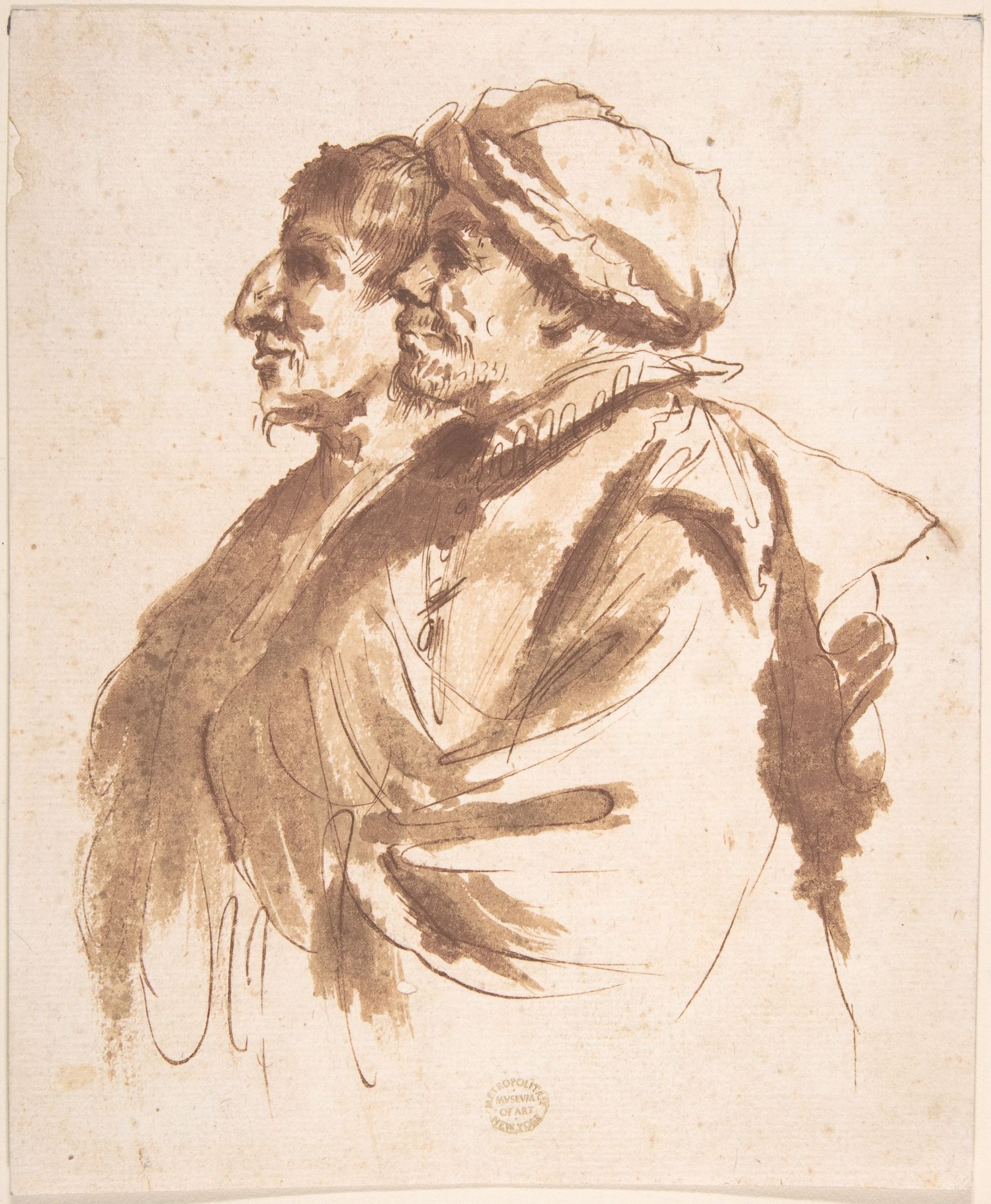 Two Men, Depicted Half-Length, in Profile by Guercino