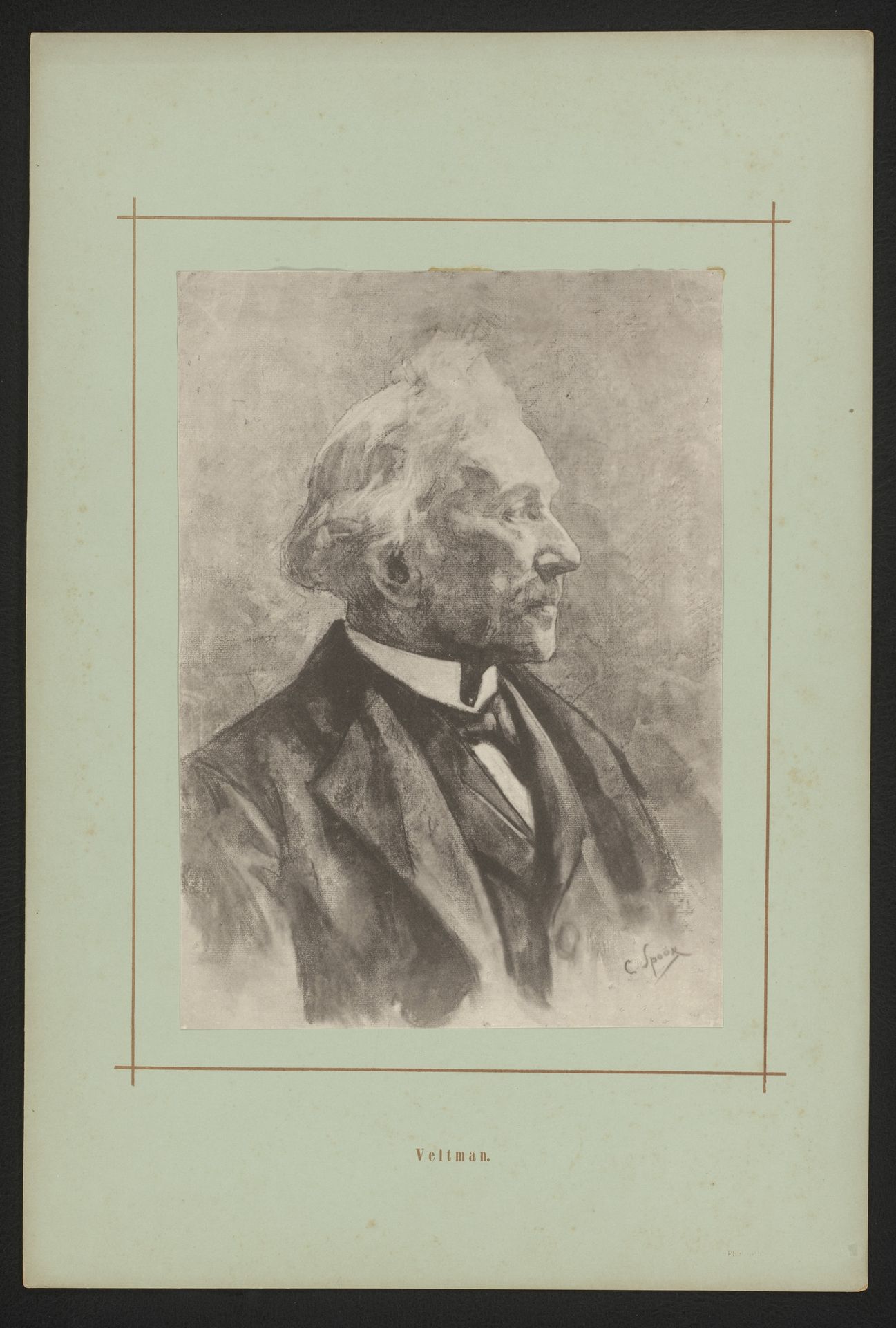 Fotoreproductie van een getekend portret van Louis Jacques Veltman door C. Spook by Anonymous