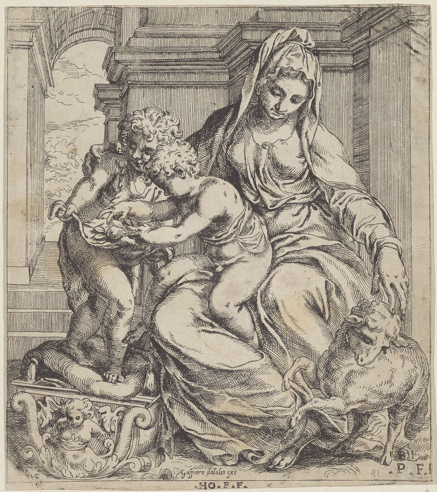 Maria met Kind en de jonge Johannes de Doper by Orazio Farinati