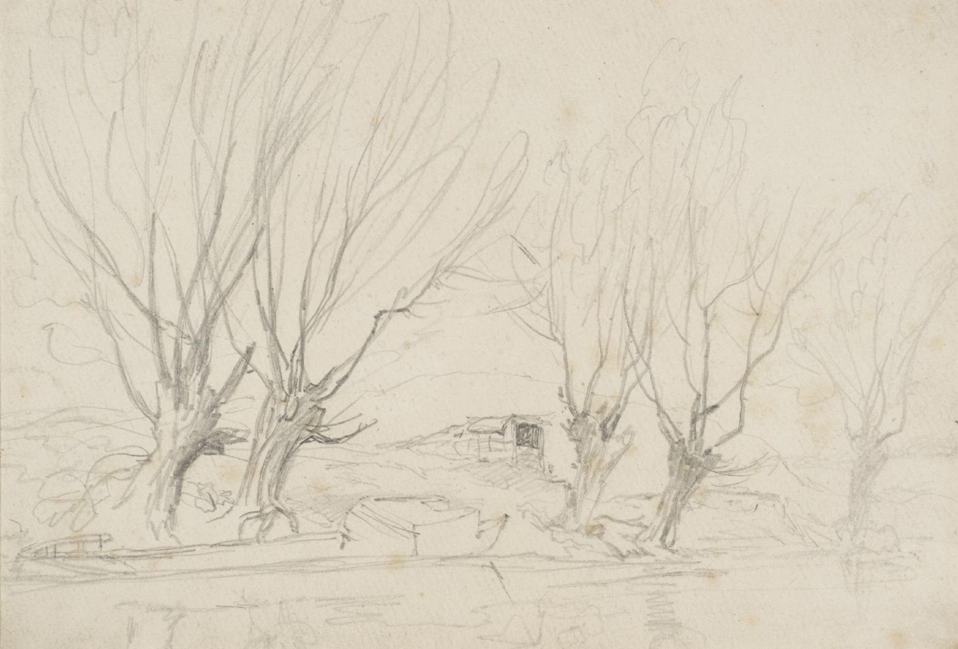 Willows and Barge by Aaron Edwin Penley