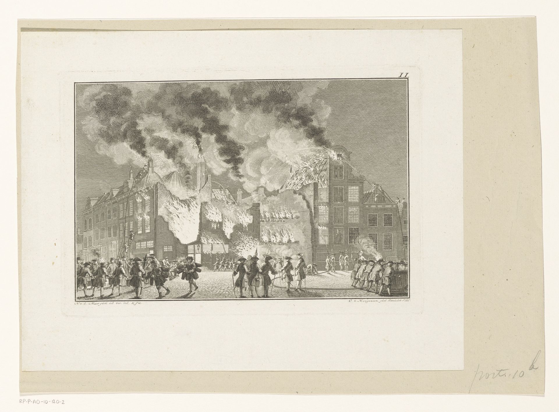 Brand aan de Visbrug te Leiden, 1766 by Noach van der (II) Meer