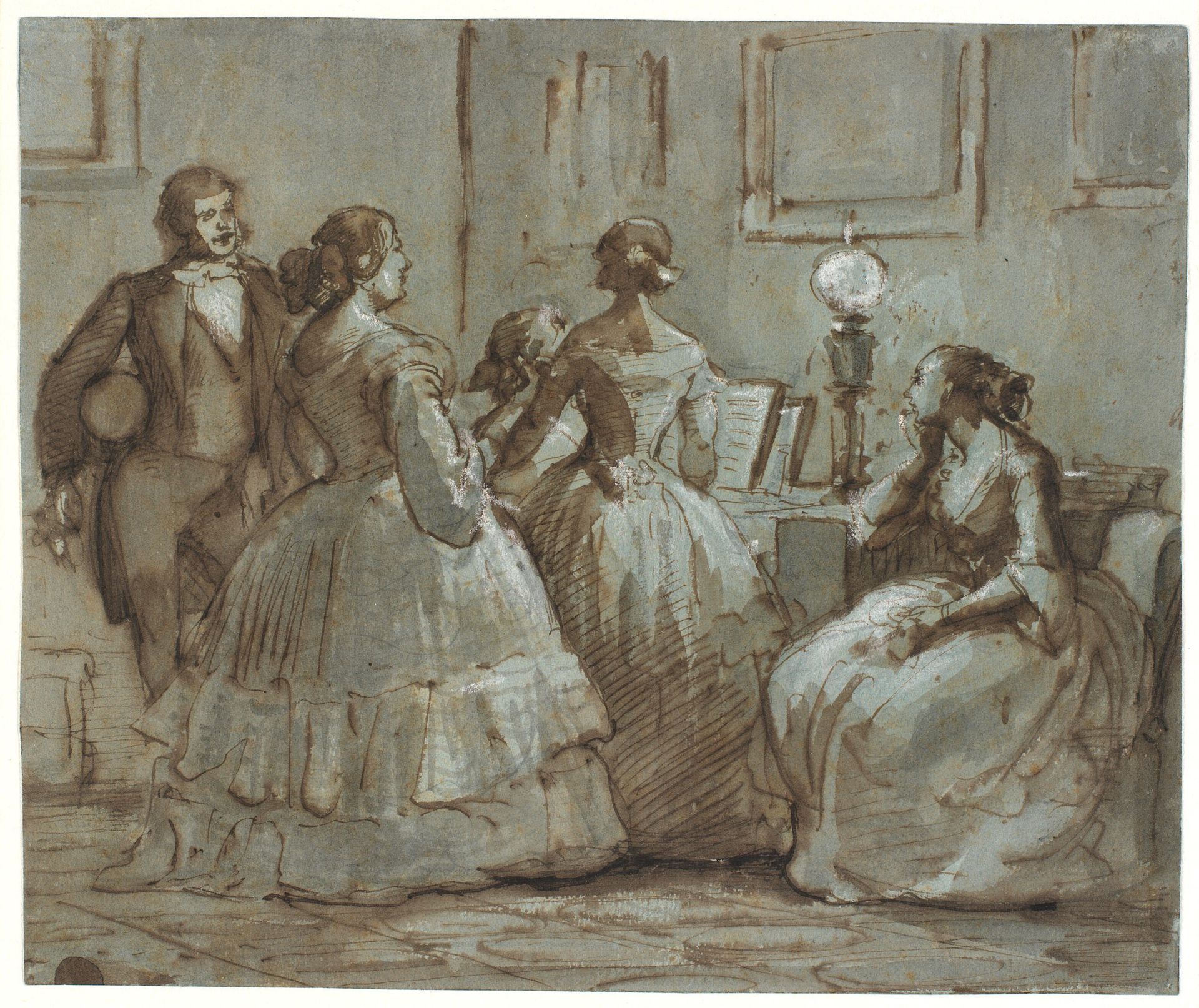 Københavnsk selskabsscene, der musiceres by Wilhelm Marstrand