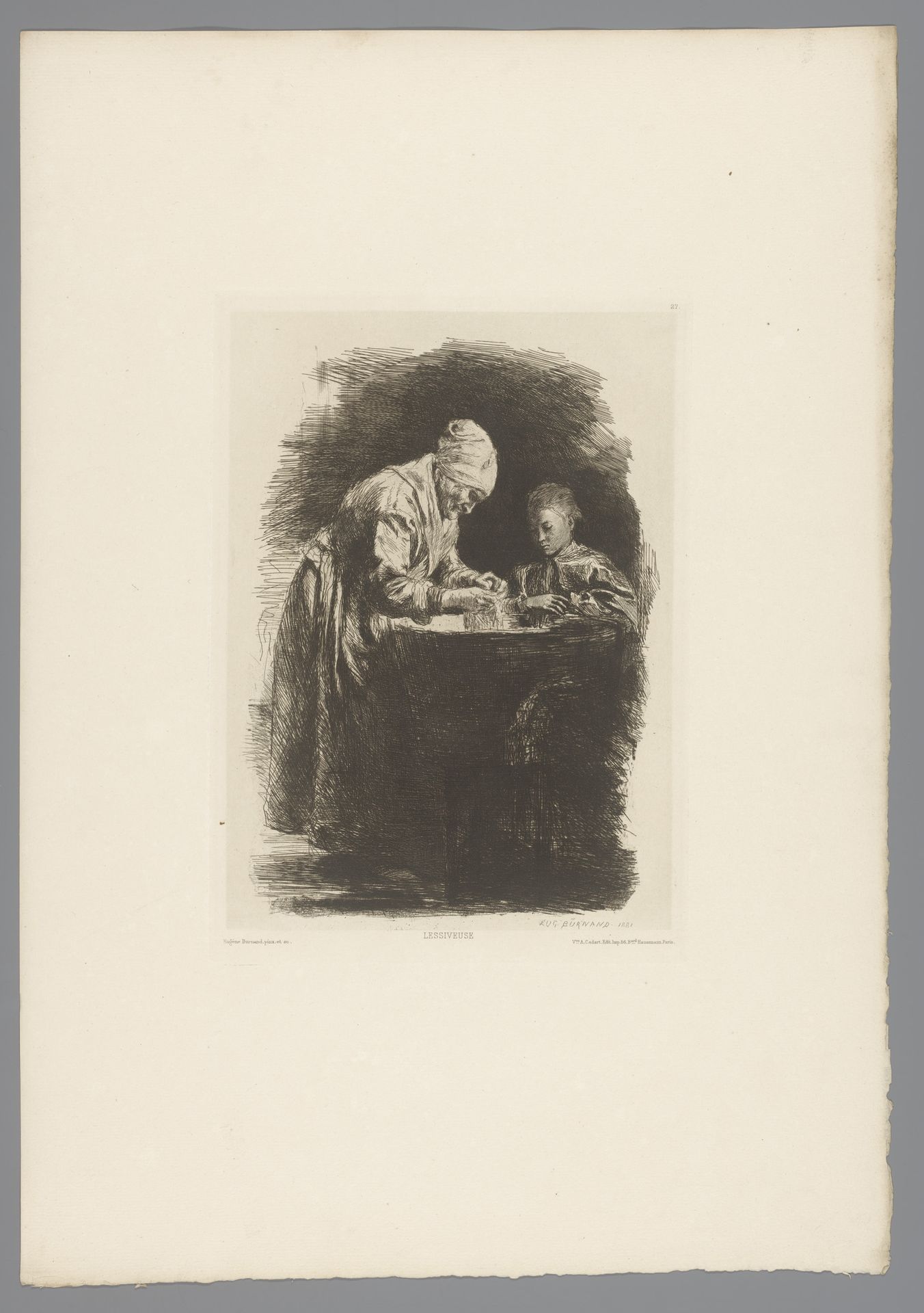 Oude vrouw en kind bij wastobbe by Eugène Burnand