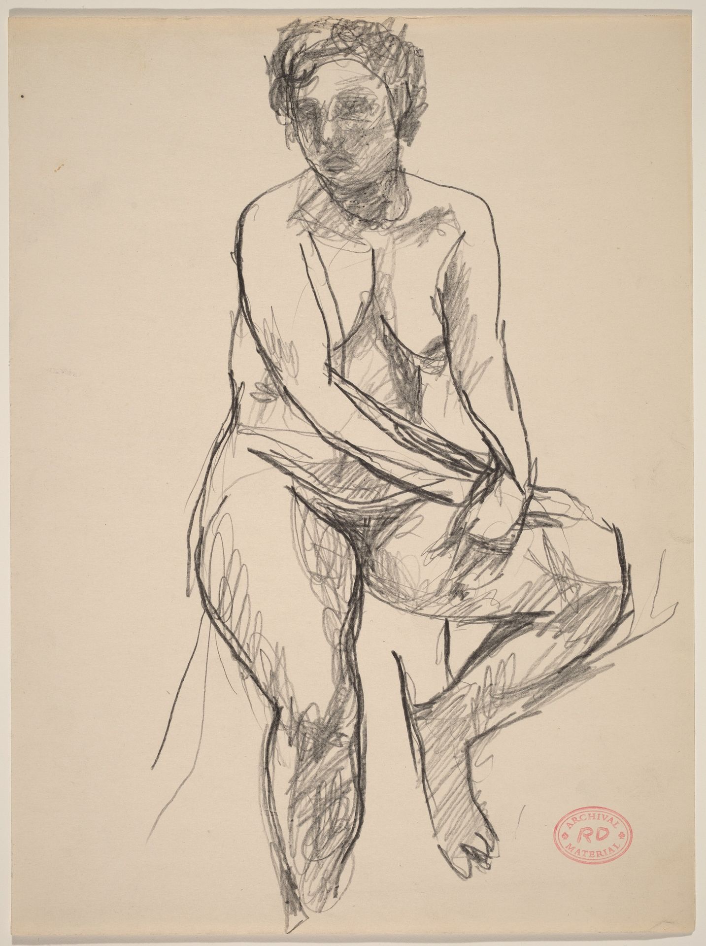 Untitled [female nude seated on a draped stool] by Richard Diebenkorn