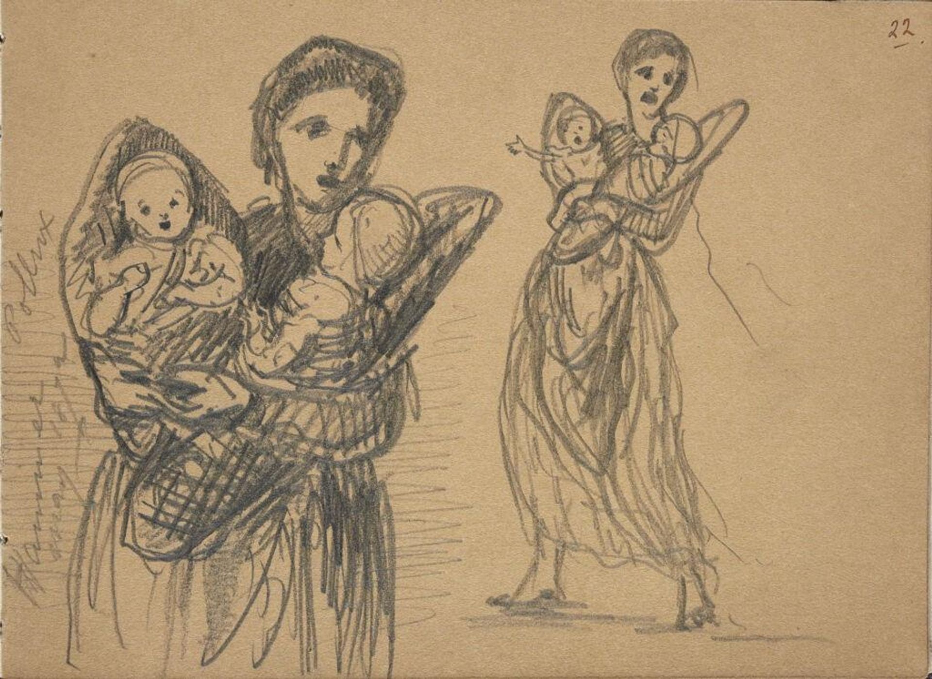 Woman with Two Infants; verso: Sketch of a Cow by John Singer Sargent