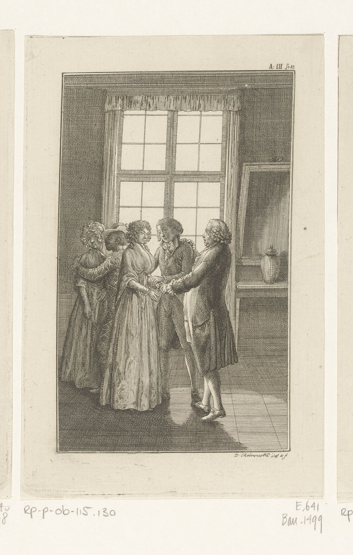 Leander verlooft zich met Agnete by Daniel Nikolaus Chodowiecki