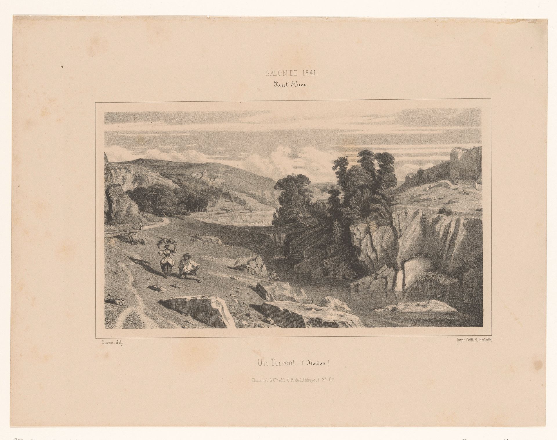 Italiaans landschap met bergbeek by Henri-Charles-Antoine Baron