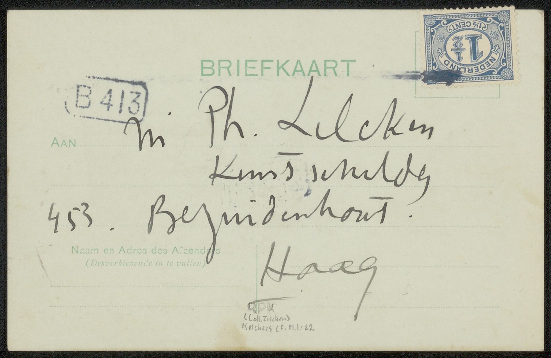 Briefkaart aan Philip Zilcken by F.M. Melchers