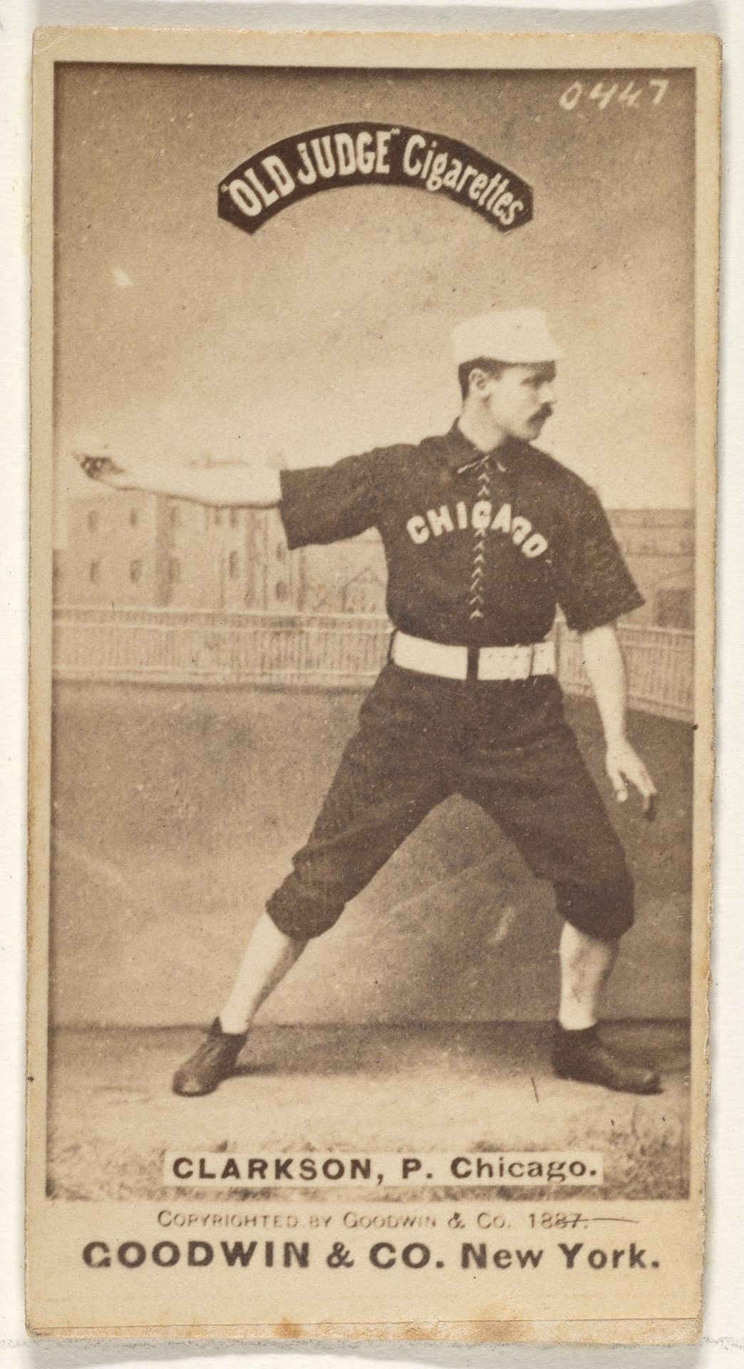 Clarkson, Pitcher, Chicago, from the Old Judge series (N172) for Old Judge Cigarettes by Goodwin & Company