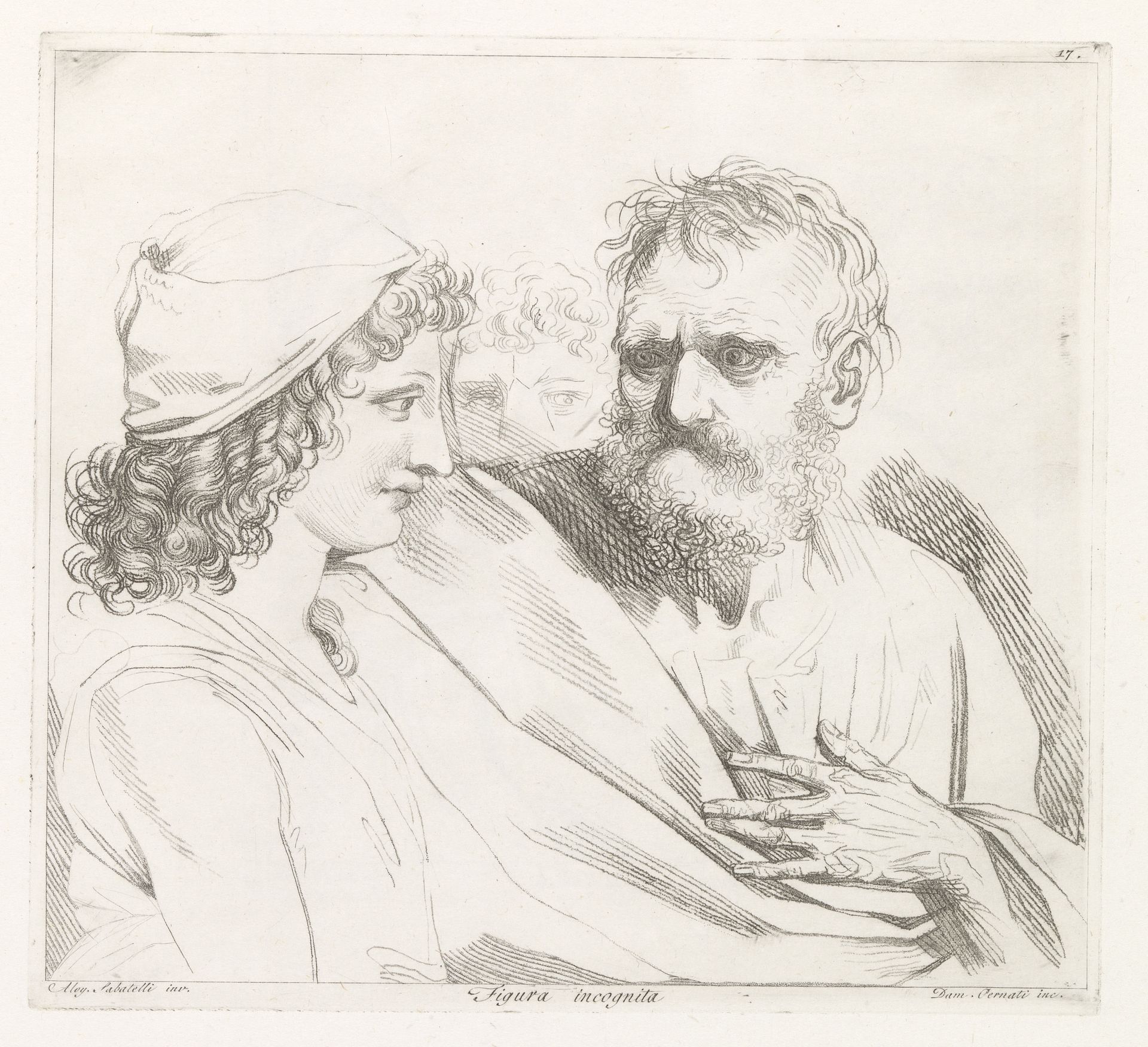 Jonge man en een oude man met priemende ogen by Damiano Pernati